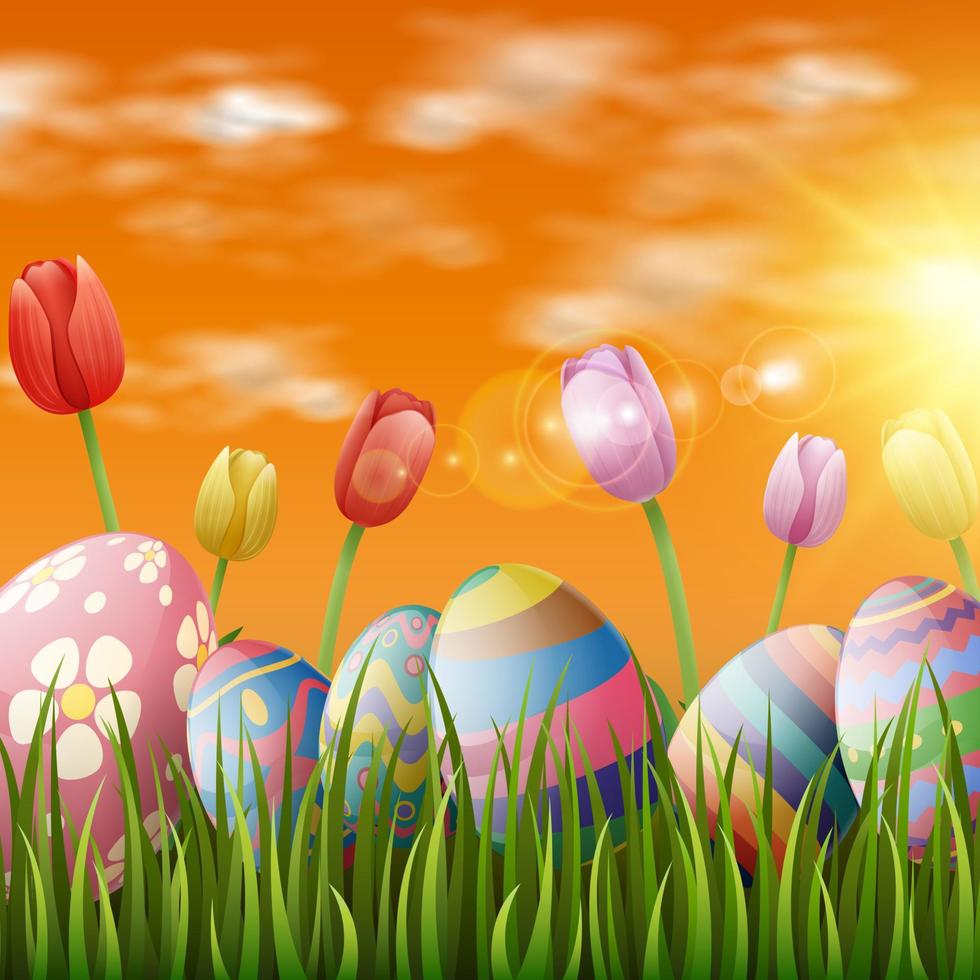 Beautiful nature background with easter egg vector