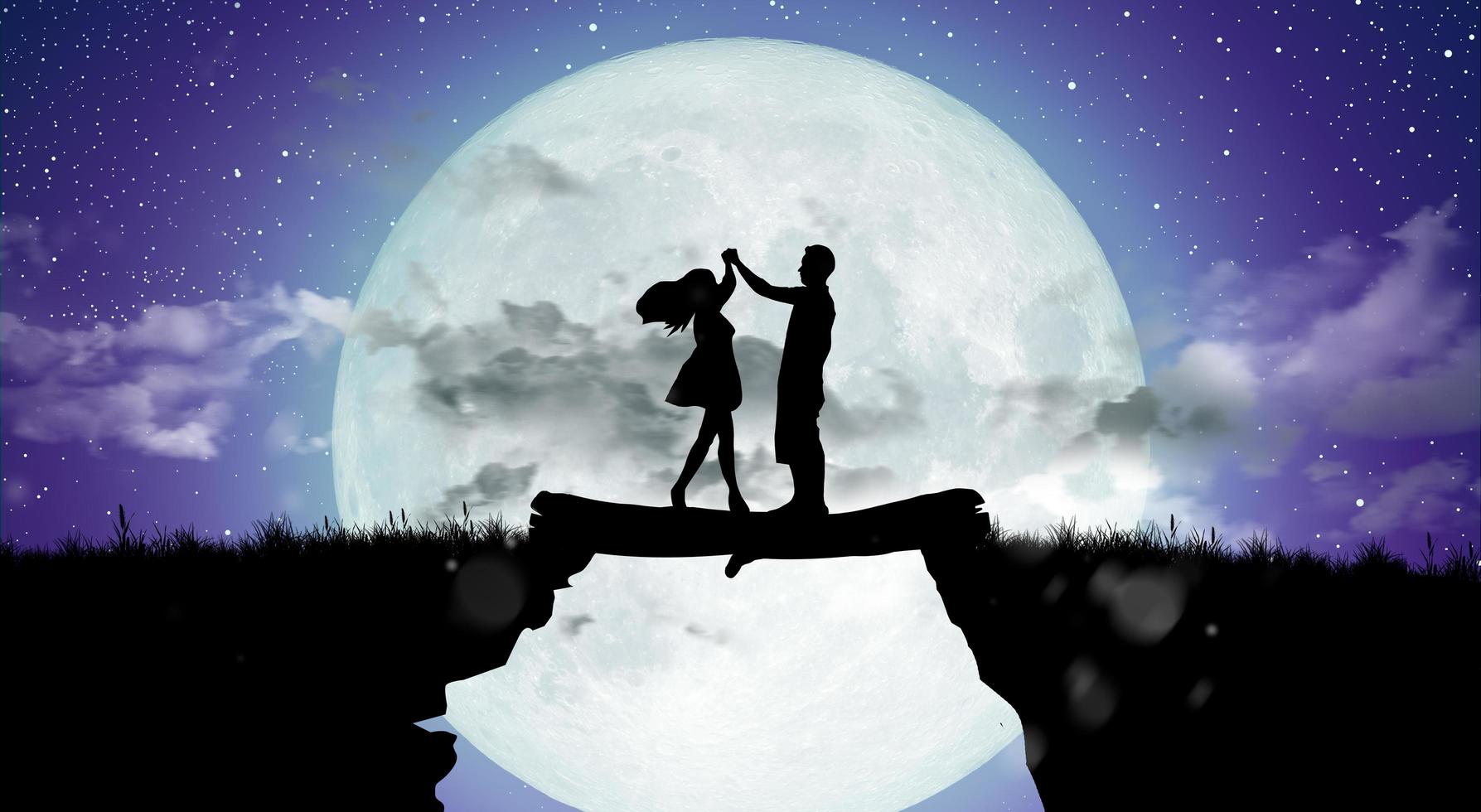 silueta de pareja, amante, relación en el paisaje nocturno. foto