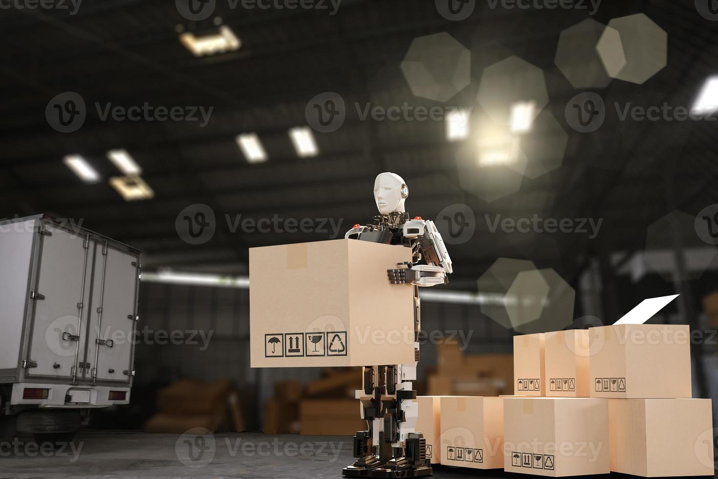 AI Robot arm Object for manufacturing industry technology Product export and import of future Robot cyber in the warehouse by hand mechanical future technology photo