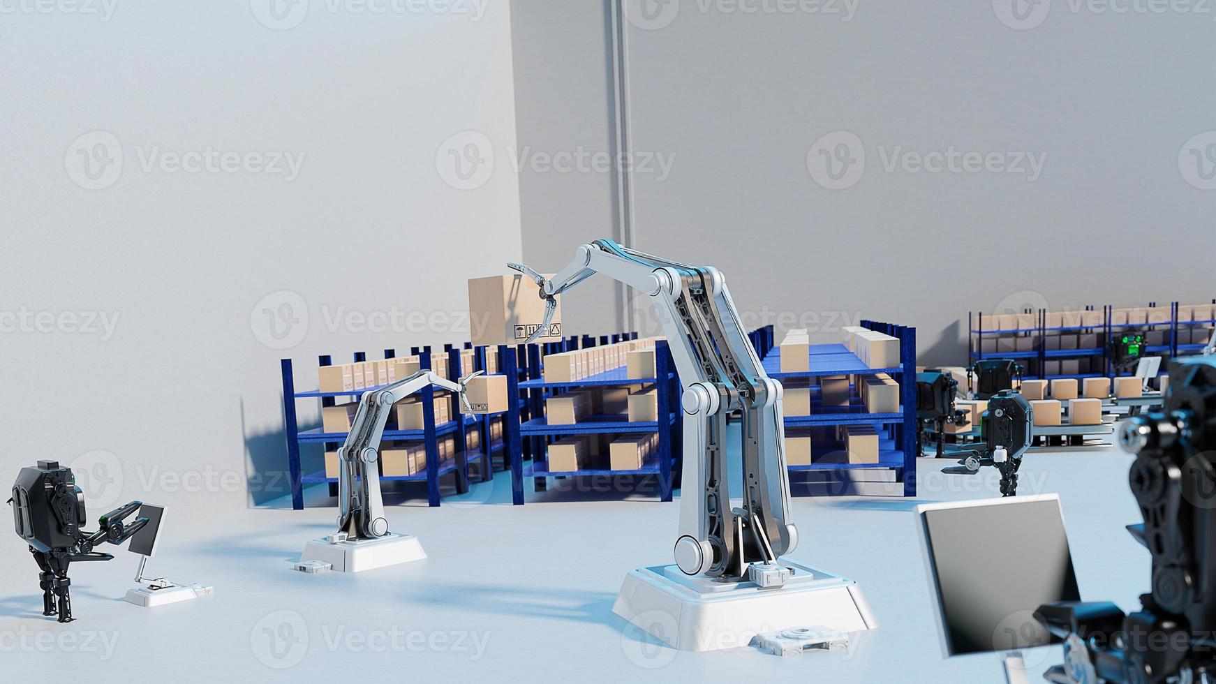 AI Robot arm Object for manufacturing industry technology Product export and import of future Robot cyber in the warehouse by hand mechanical future technology photo