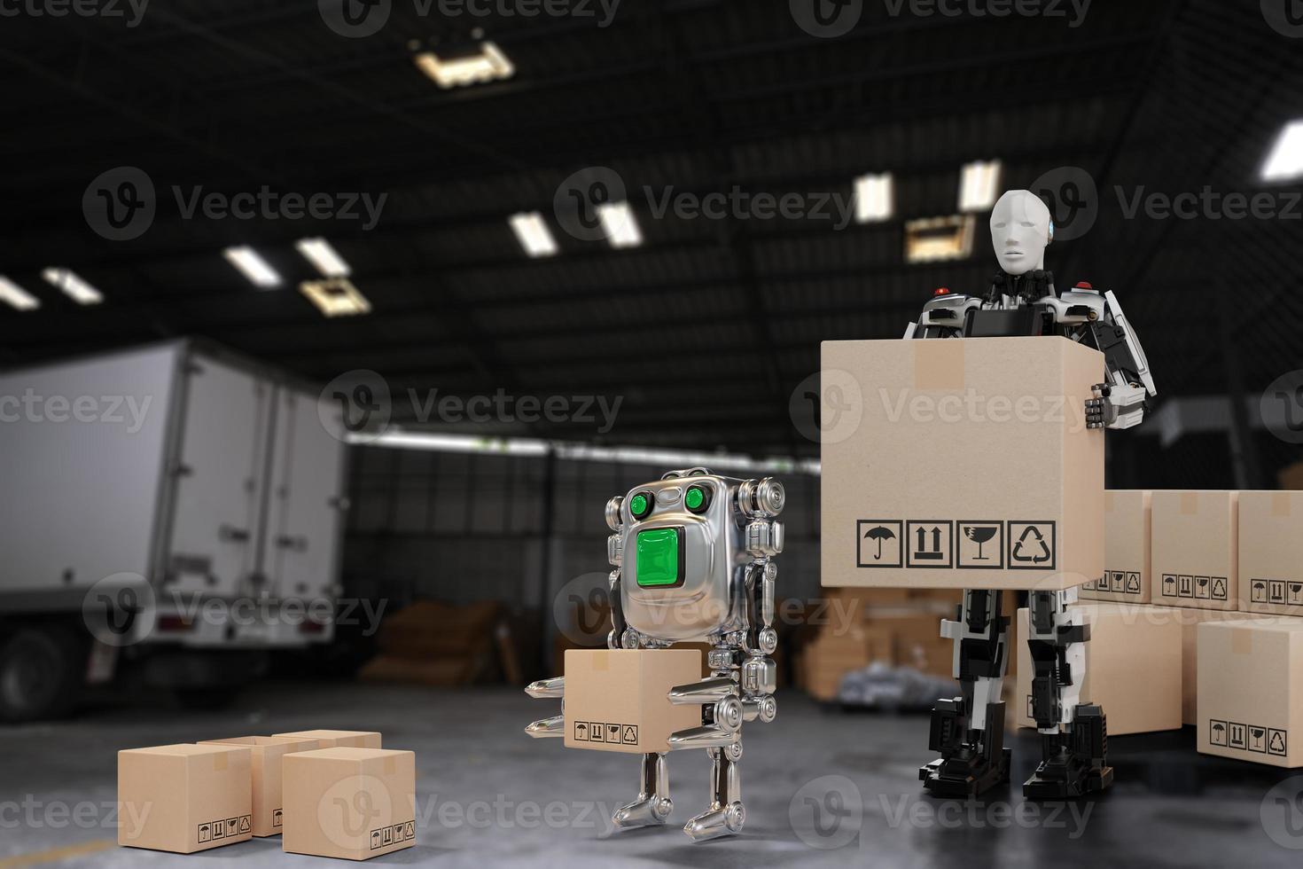 AI Robot arm Object for manufacturing industry technology Product export and import of future Robot cyber in the warehouse by hand mechanical future technology photo