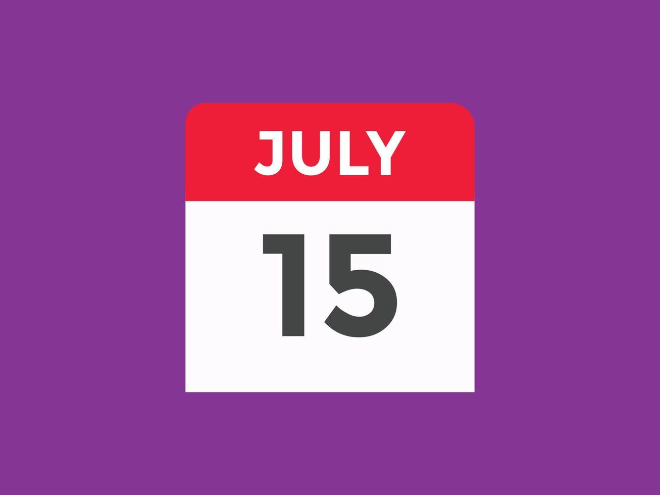 july 15 calendar reminder. 15th july daily calendar icon template. Calendar 15th july icon Design template. Vector illustration