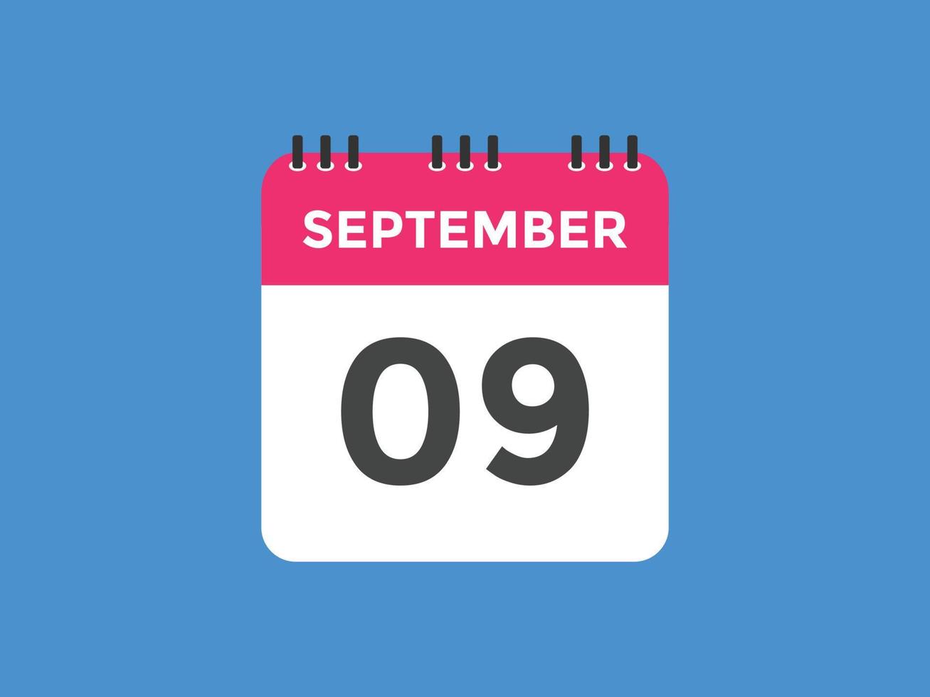 september 9 calendar reminder. 9th september daily calendar icon template. Calendar 9th september icon Design template. Vector illustration