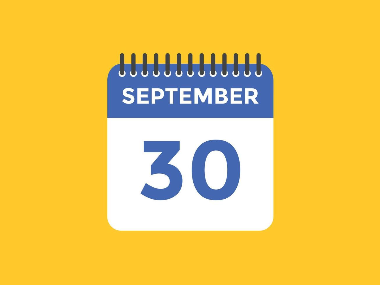 Recordatorio del calendario del 30 de septiembre. Plantilla de icono de calendario diario del 30 de septiembre. plantilla de diseño de icono de calendario 30 de septiembre. ilustración vectorial vector