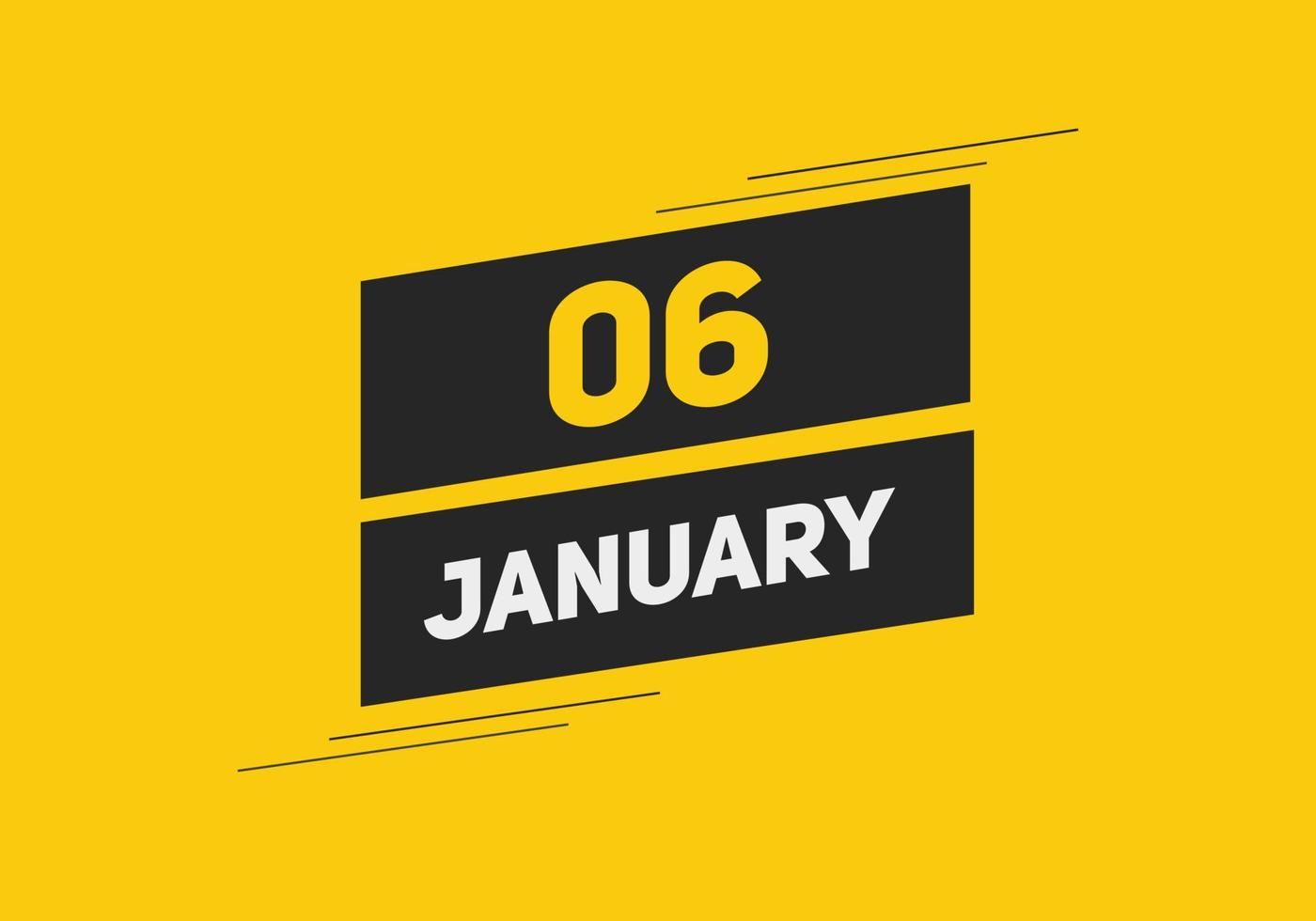 january 6 calendar reminder. 6th january daily calendar icon template. Calendar 6th january icon Design template. Vector illustration