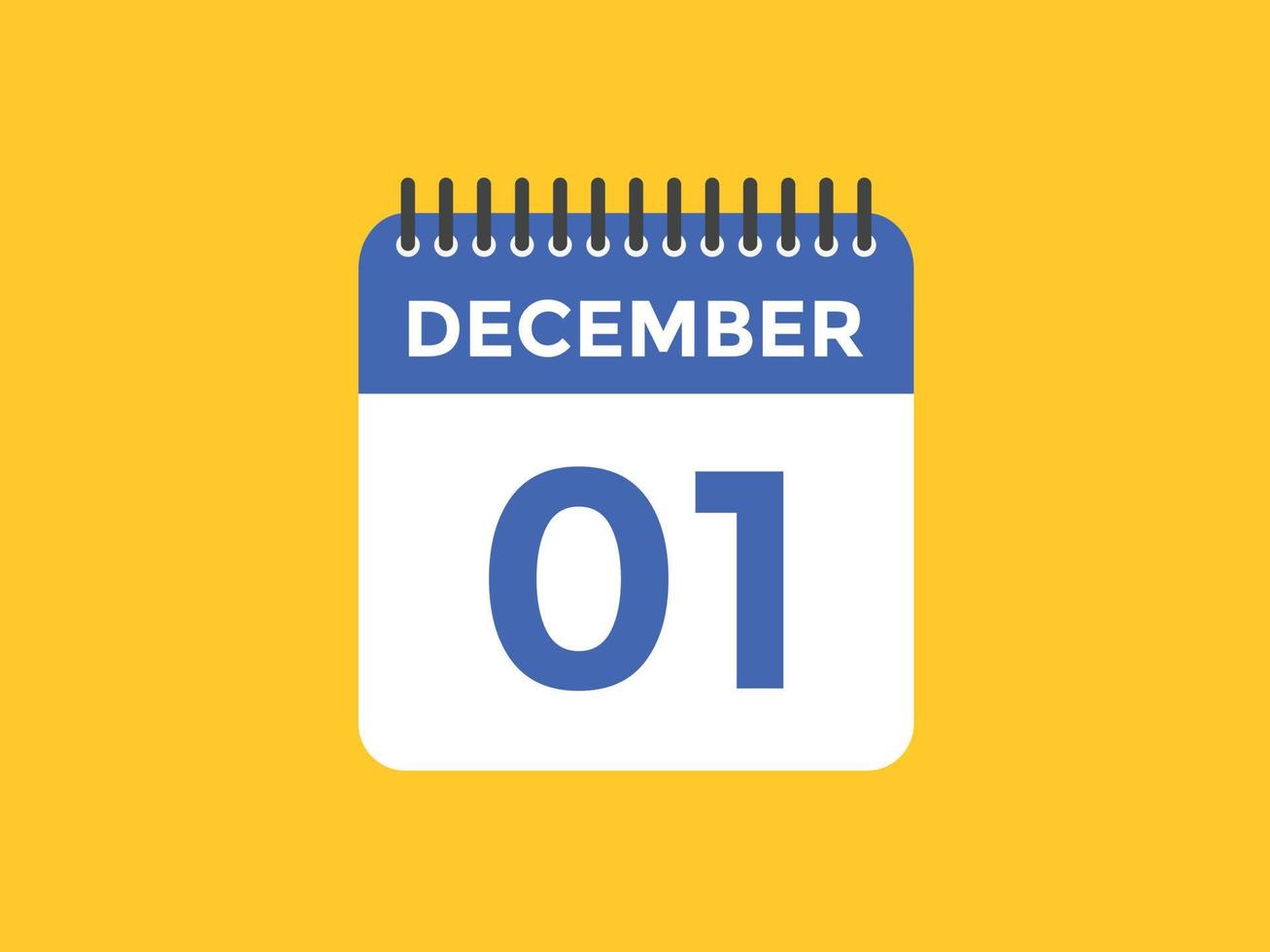 december 1 calendar reminder. 1st december daily calendar icon template. Calendar 1st december icon Design template. Vector illustration