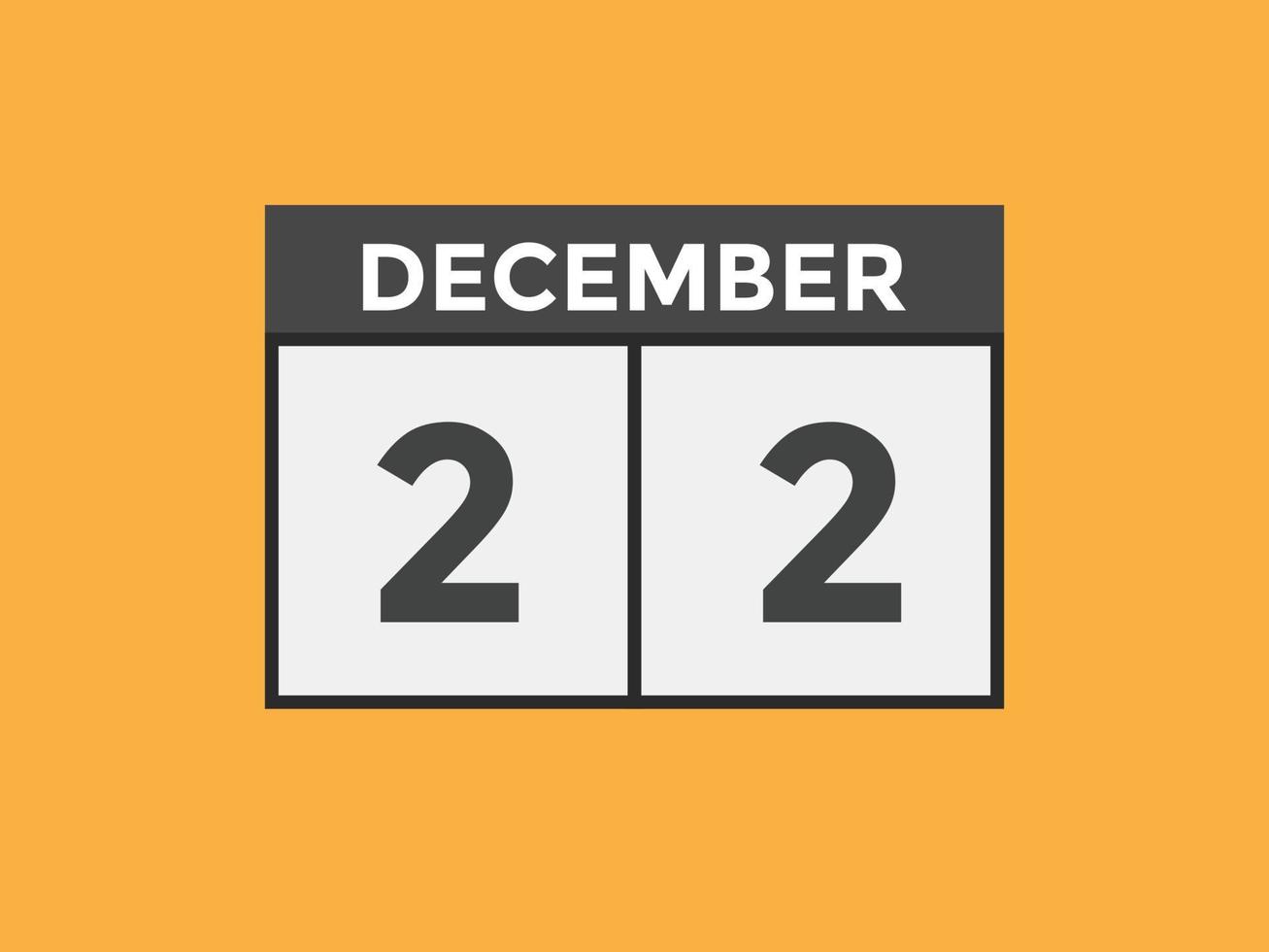 december 22 calendar reminder. 22th december daily calendar icon template. Calendar 22th december icon Design template. Vector illustration