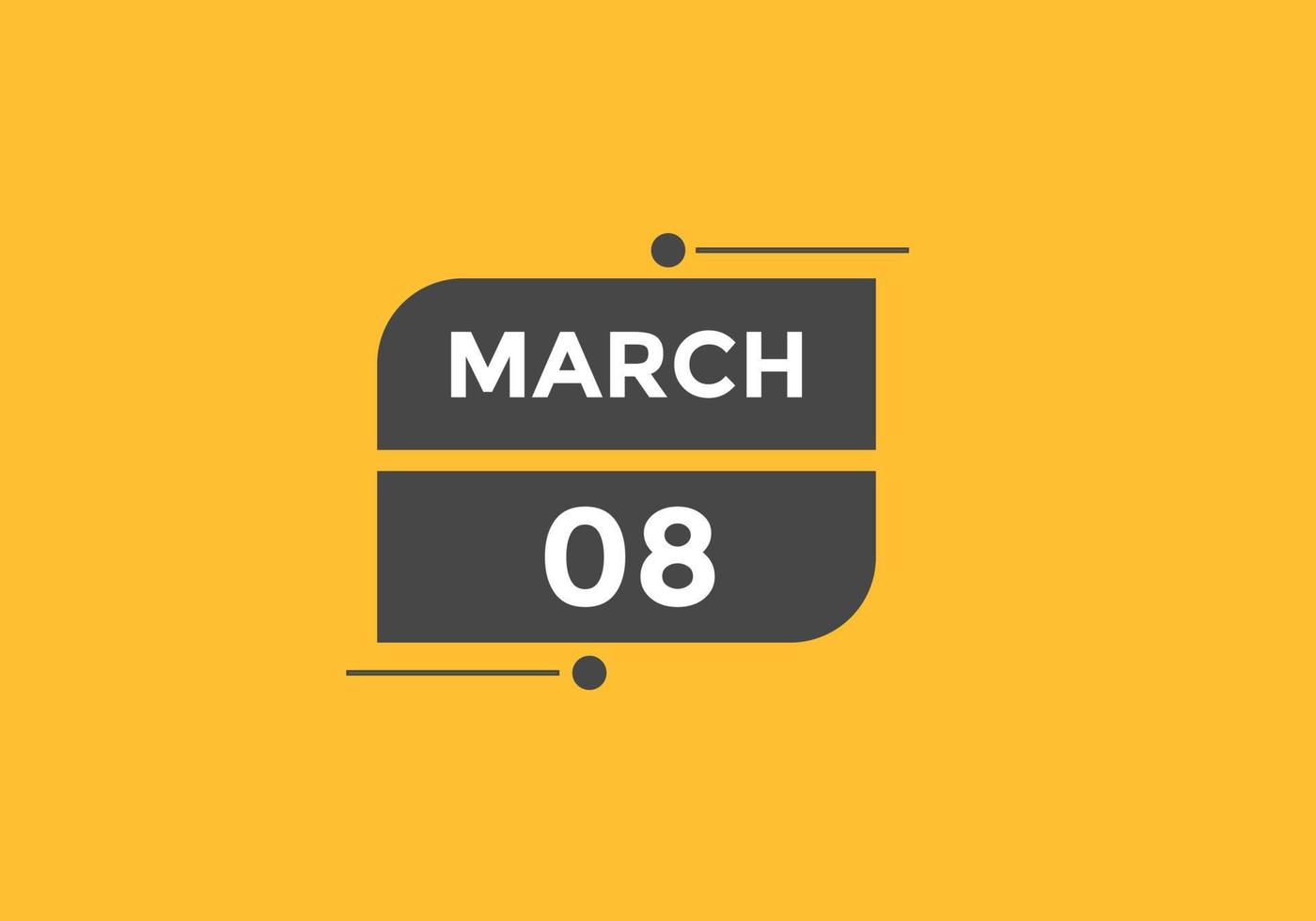 Recordatorio del calendario del 8 de marzo. Plantilla de icono de calendario diario del 8 de marzo. plantilla de diseño de icono de calendario 8 de marzo. ilustración vectorial vector