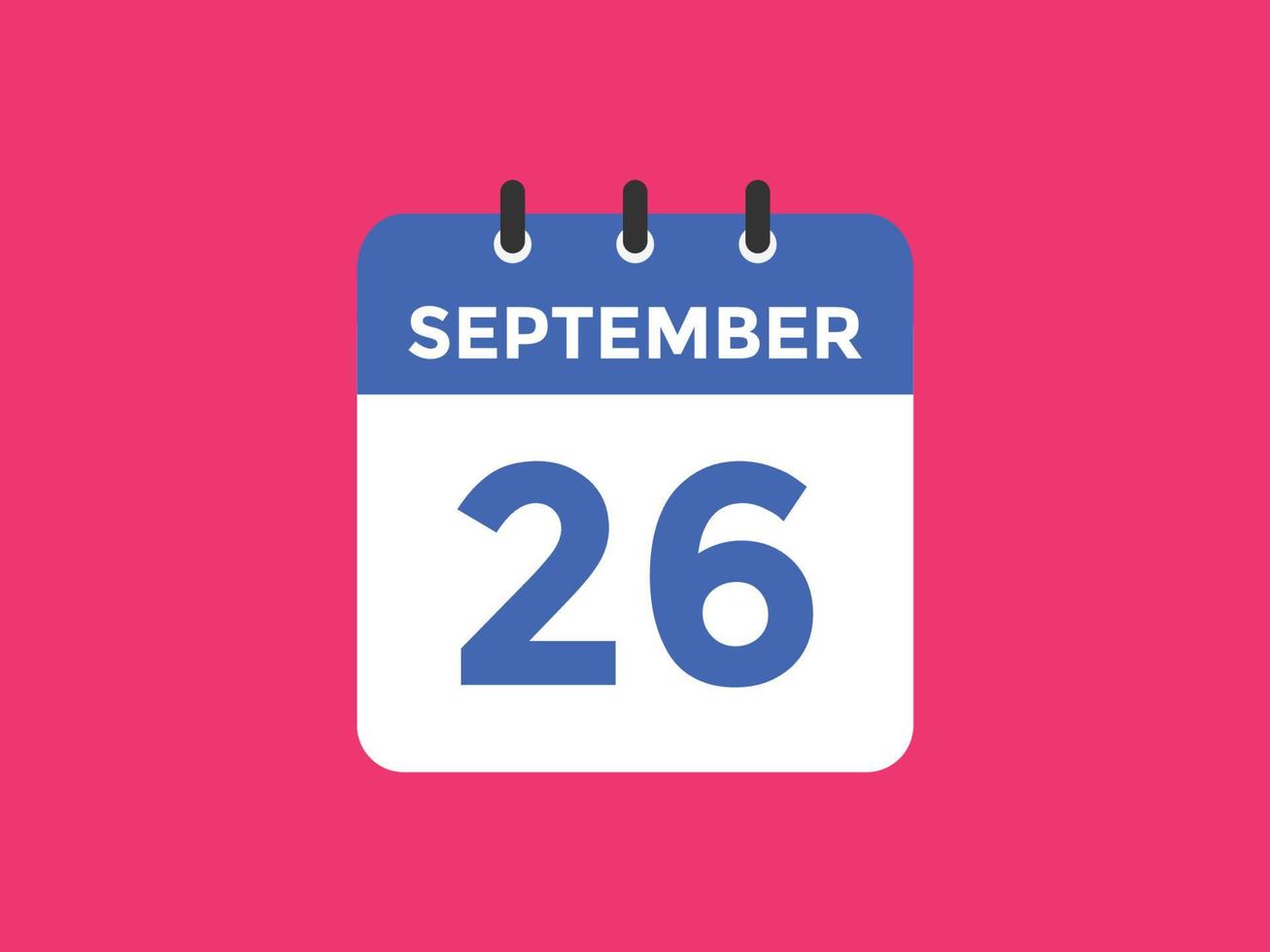 september 26 calendar reminder. 26th september daily calendar icon template. Calendar 26th september icon Design template. Vector illustration