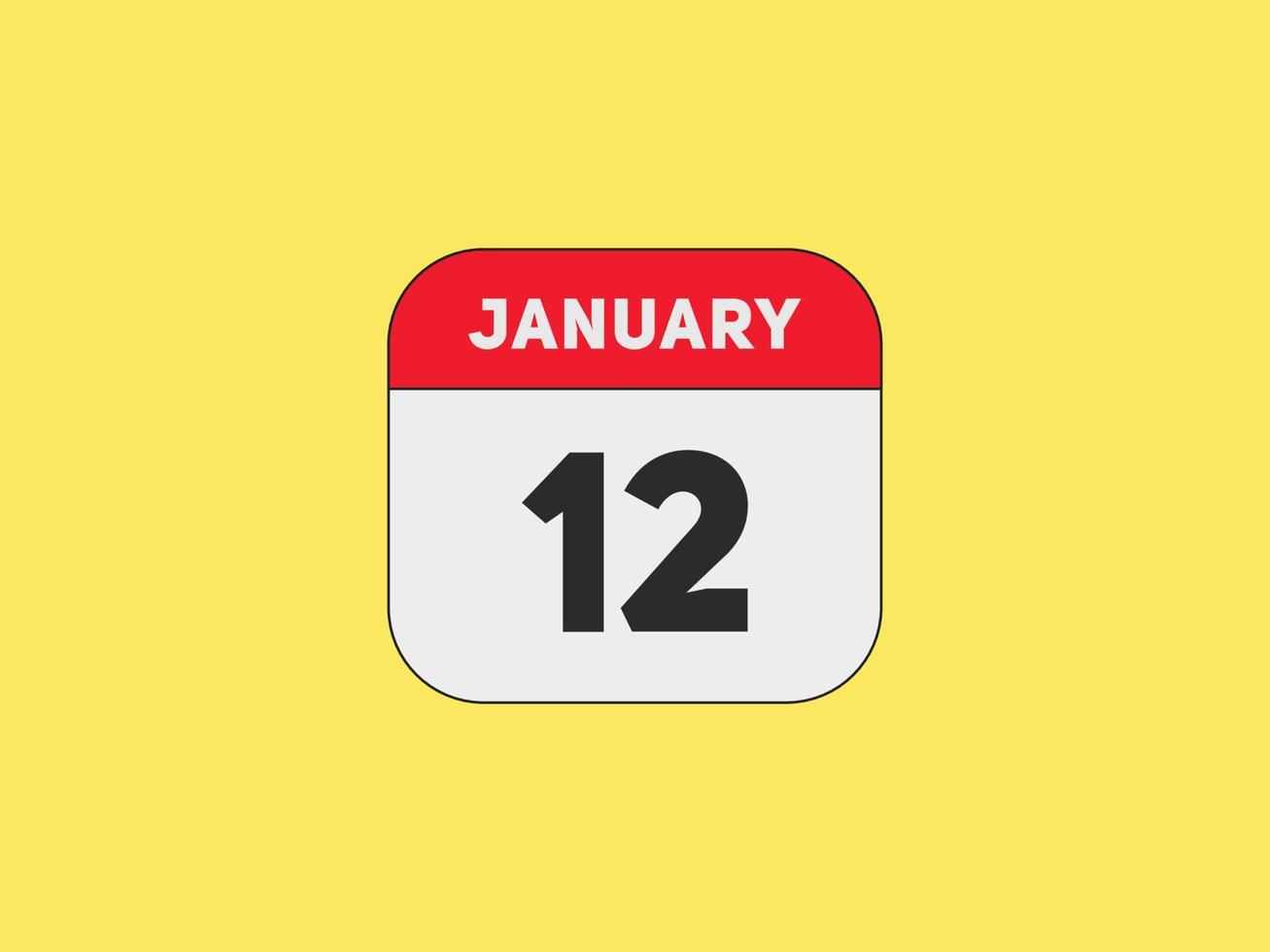 Recordatorio del calendario del 12 de enero. Plantilla de icono de calendario diario del 12 de enero. plantilla de diseño de icono de calendario 12 de enero. ilustración vectorial vector