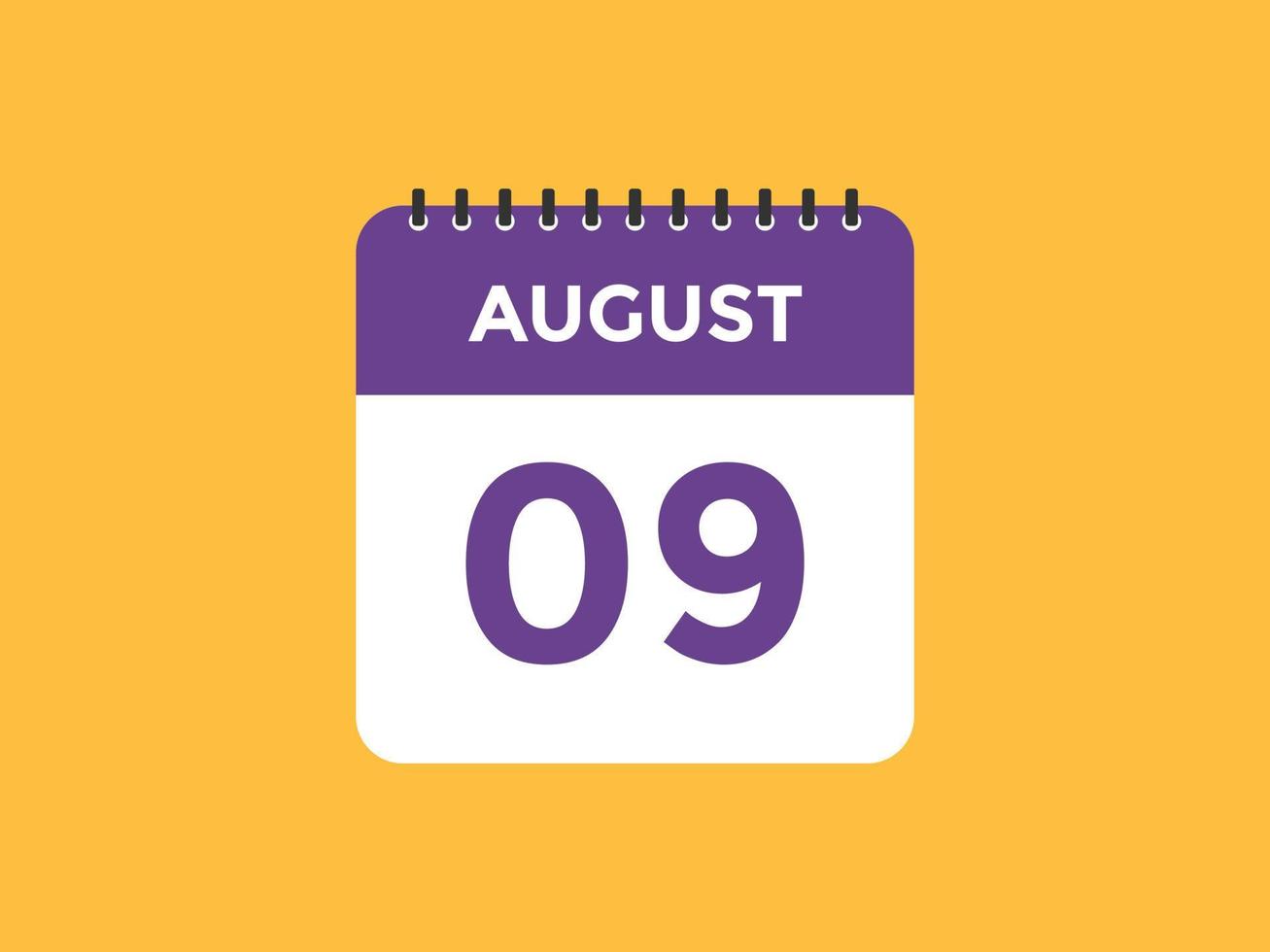 august 9 calendar reminder. 9th august daily calendar icon template. Calendar 9th august icon Design template. Vector illustration