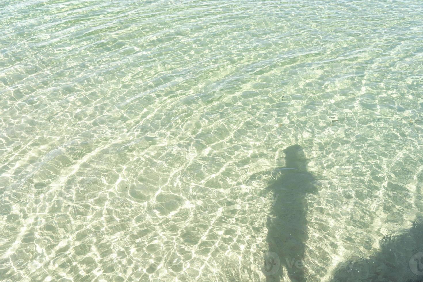 sombra de persona en el mar. sombra de un fotógrafo tomando fotos de la hermosa ola en la playa