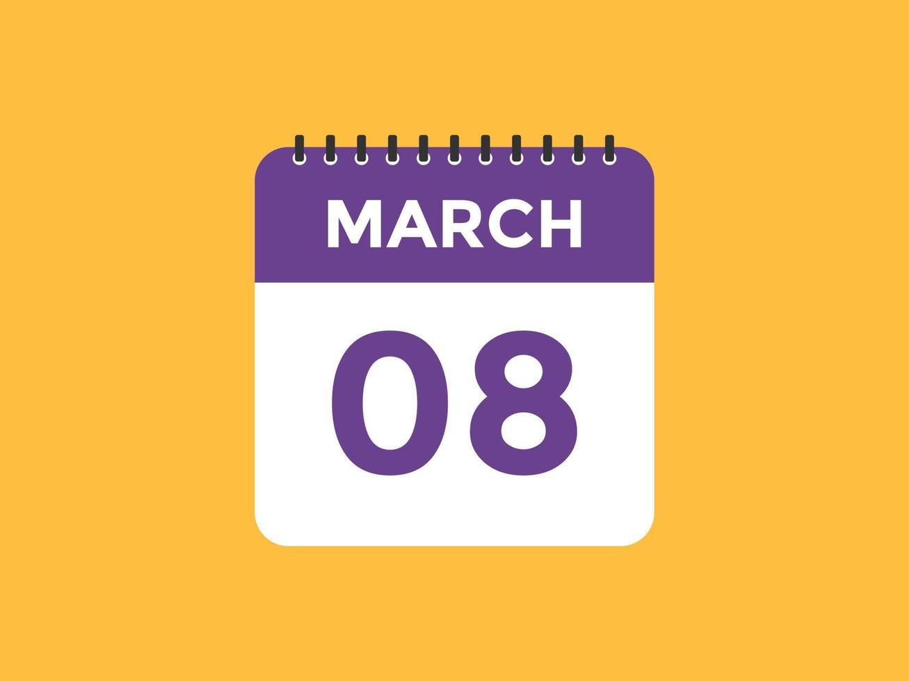 march 8 calendar reminder. 8th march daily calendar icon template. Calendar 8th march icon Design template. Vector illustration