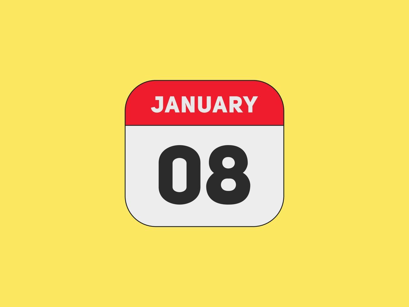 january 8 calendar reminder. 8th january daily calendar icon template. Calendar 8th january icon Design template. Vector illustration