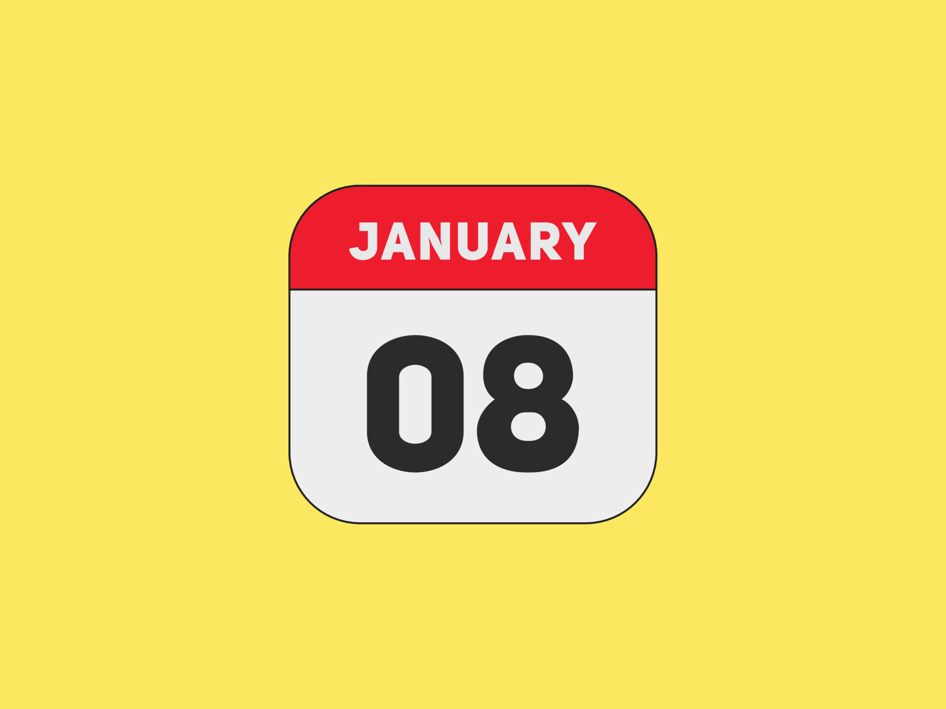 Recordatorio del calendario del 8 de enero. Plantilla de icono de 