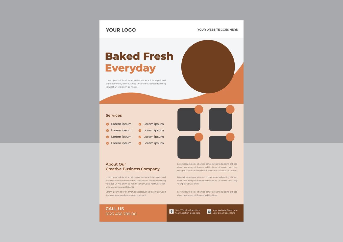 Bakery house flyer design, Cafe promotion flyer poster design, cookie store flyer design. vector