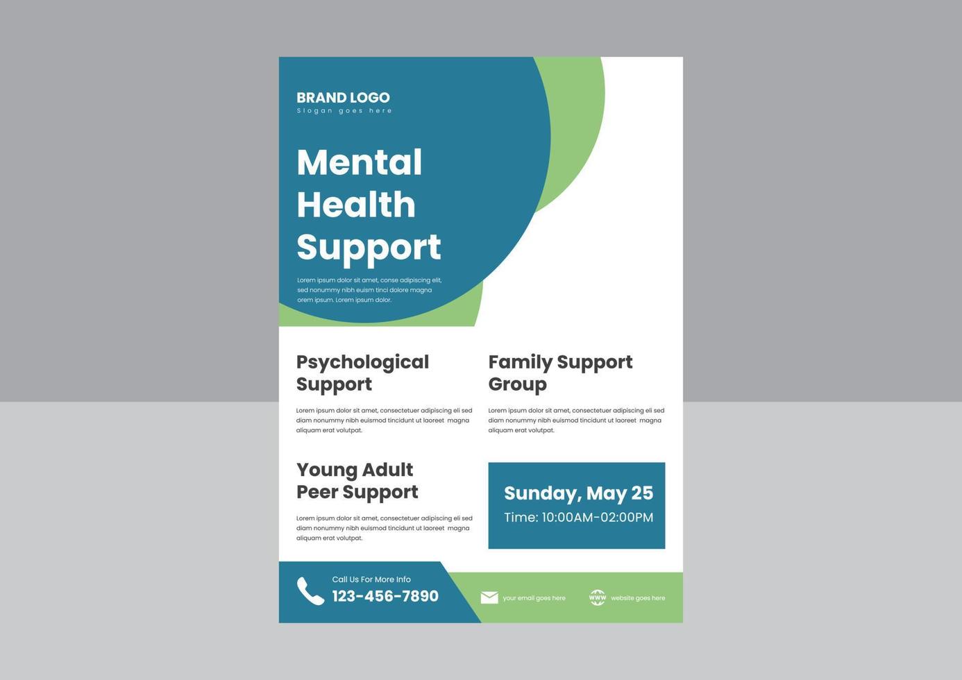 mental support flyer poster design template. take care of your mental health flyer poster design template. vector