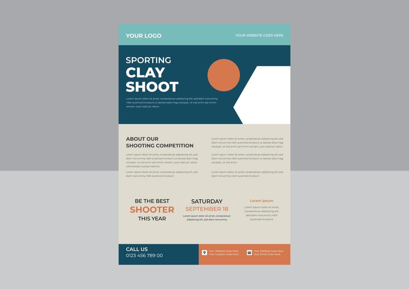 Vector illustration. Illustration shows a kind of sport. Clay pigeon shooting flyer, Shooting Skeet flyer template, poster, banner, vector eps.
