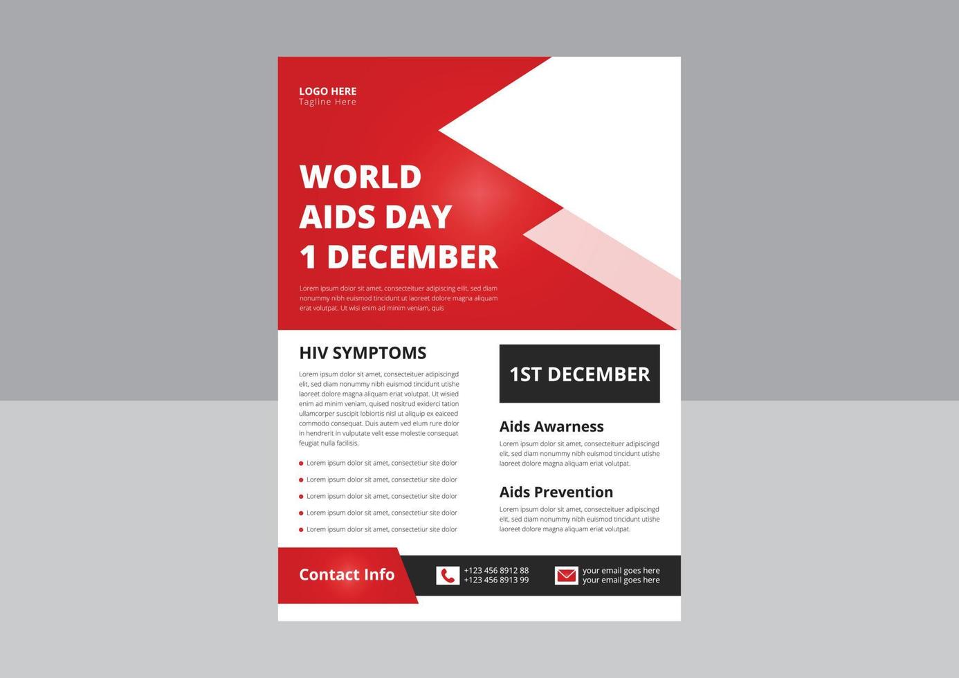 World AIDS Day or HIV Virus Poster or Flyer Design Template. HIV or AIDS Prevention flyer leaflet design. cover, poster, a4 size, flyer design. vector