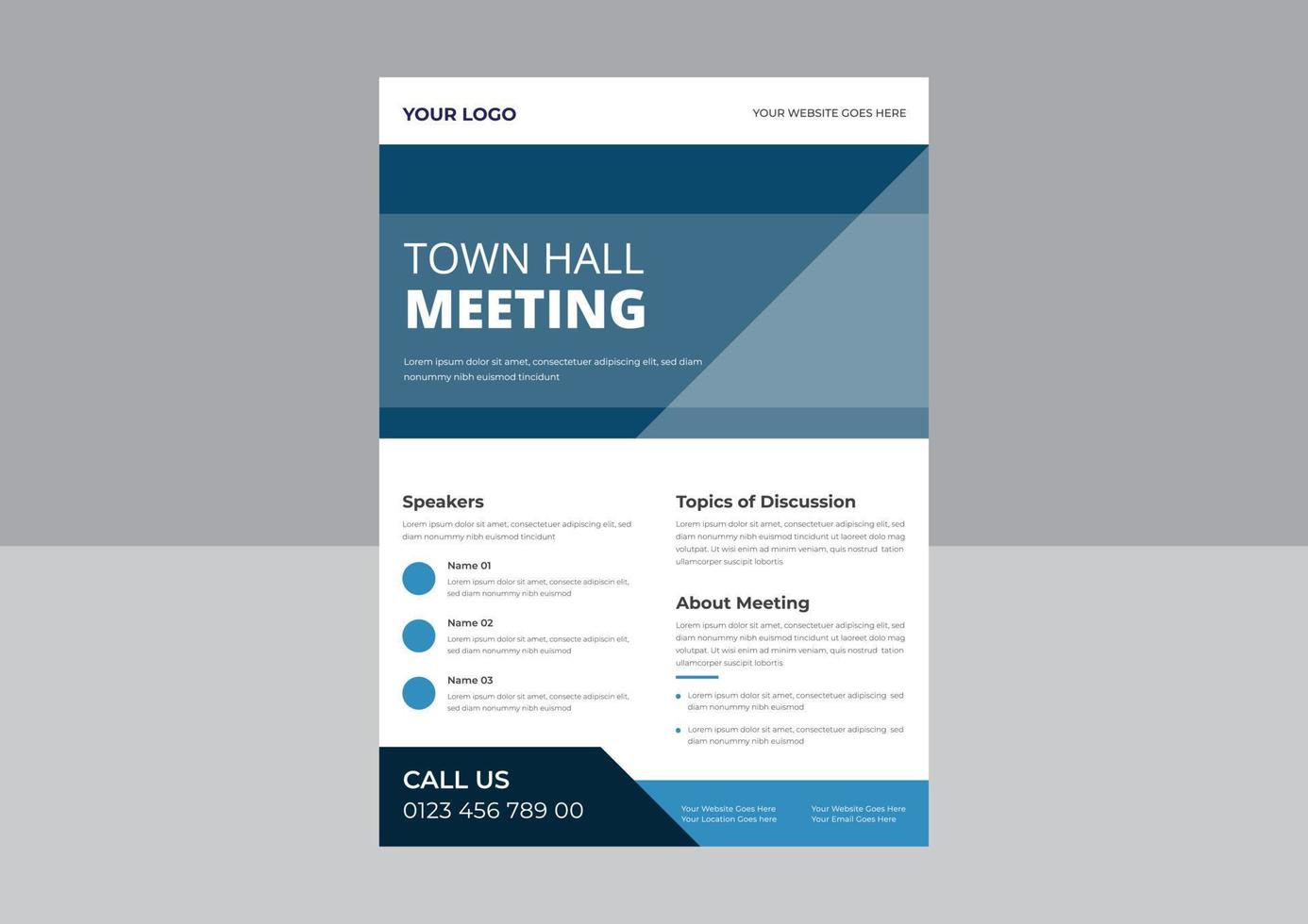 Town hall meeting flyer template, Webinar poster template, Multipurpose event flyer design, Annual meeting vector flyer, poste, cover, a4 size.