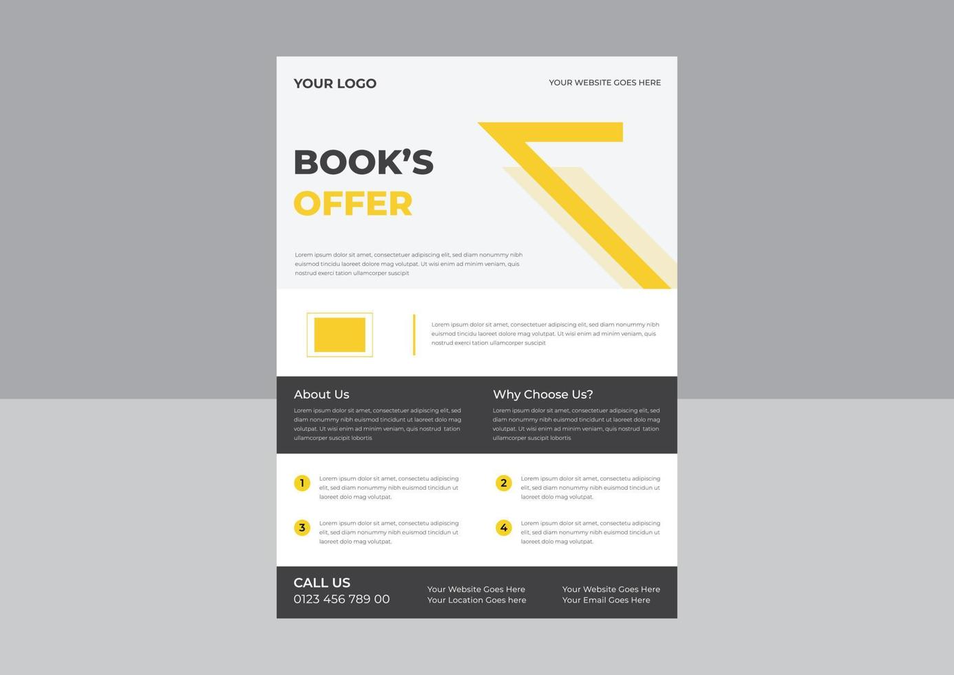 Bookstore flyer design template,  bookshop, library, book lover, e-book, education. A4 vector illustration for poster, banner, advertising, cover.
