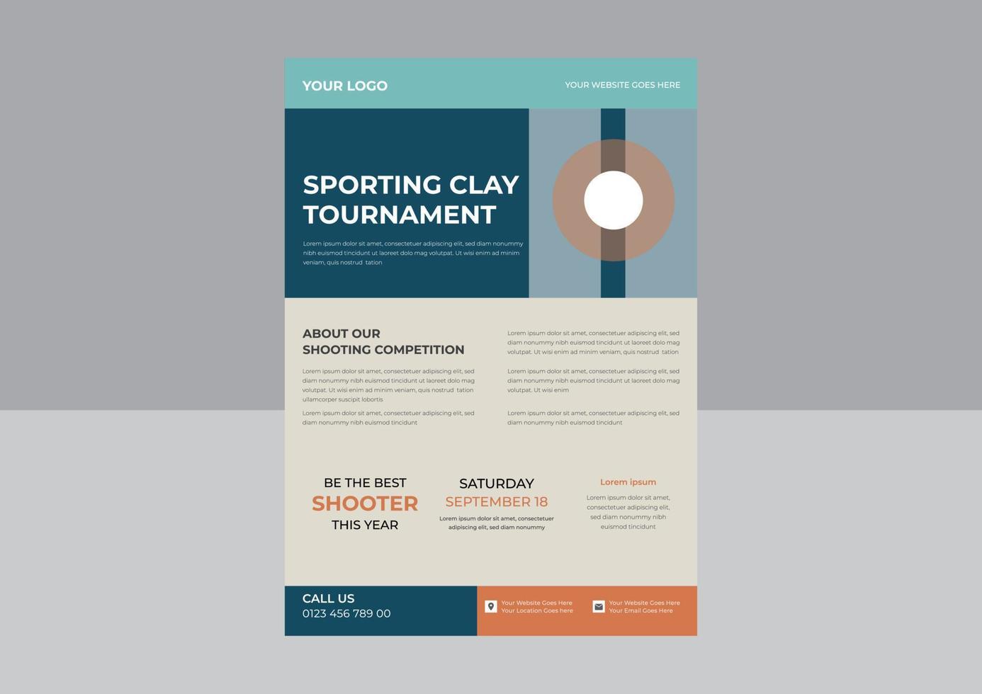 Vector illustration. Illustration shows a kind of sport. Clay pigeon shooting flyer, Shooting Skeet flyer template, poster, banner, vector eps.