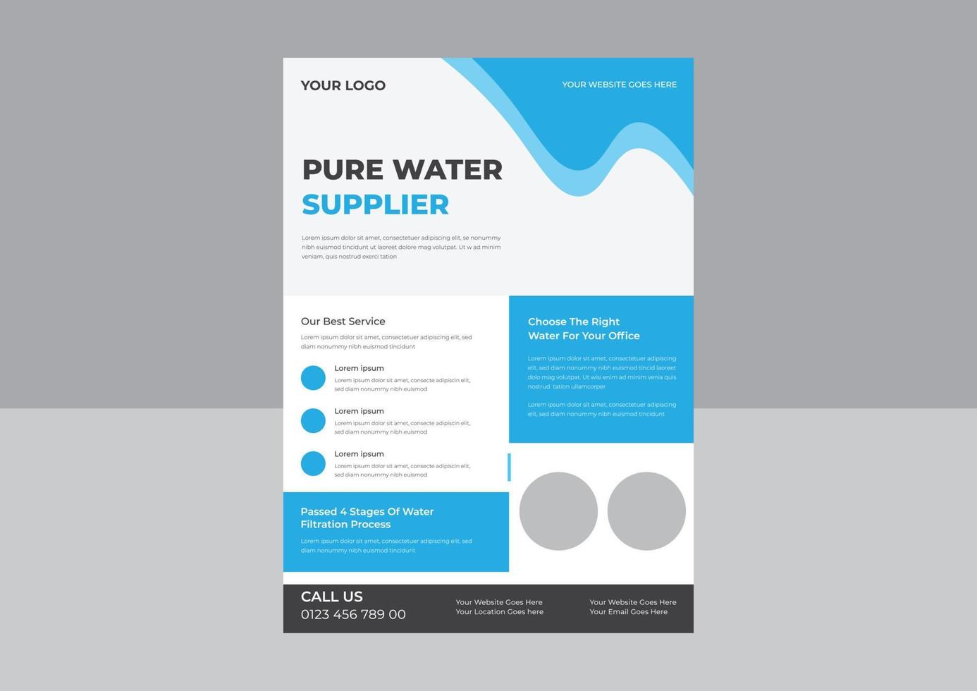 Pure water flyer design, Clean safe water poster design, Water refilling service flyer design. Drink pure water poster template. vector