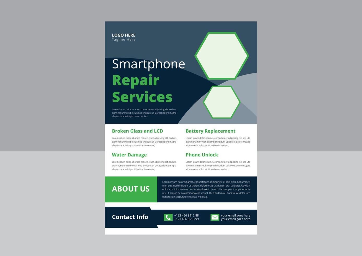 Smartphone Repair Service flyer template. Cell phone repair flyer