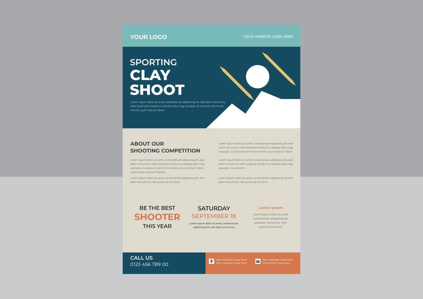 Vector illustration. Illustration shows a kind of sport. Clay pigeon shooting flyer, Shooting Skeet flyer template, poster, banner, vector eps.