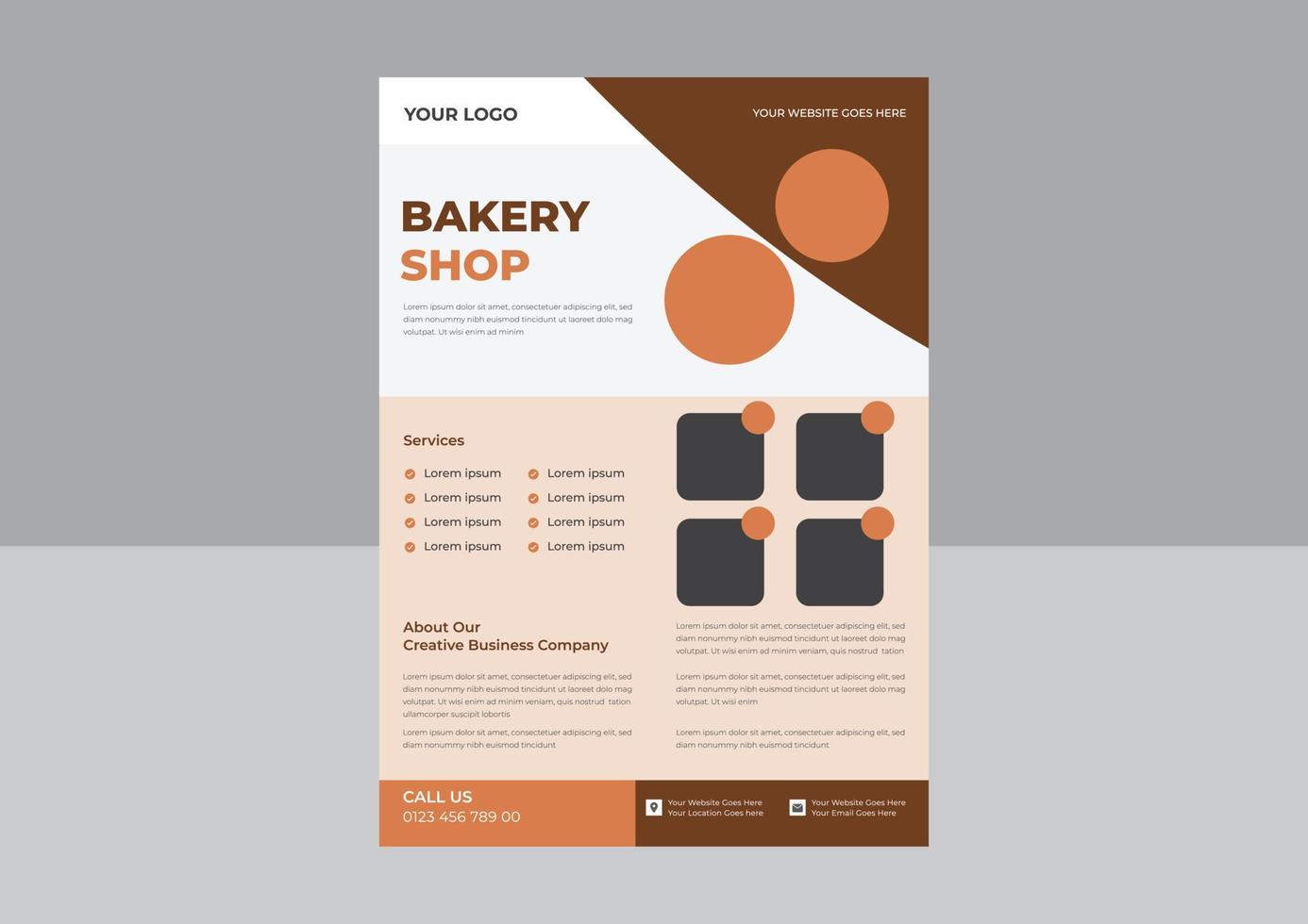 Bakery house flyer design, Cafe promotion flyer poster design, cookie store flyer design. vector