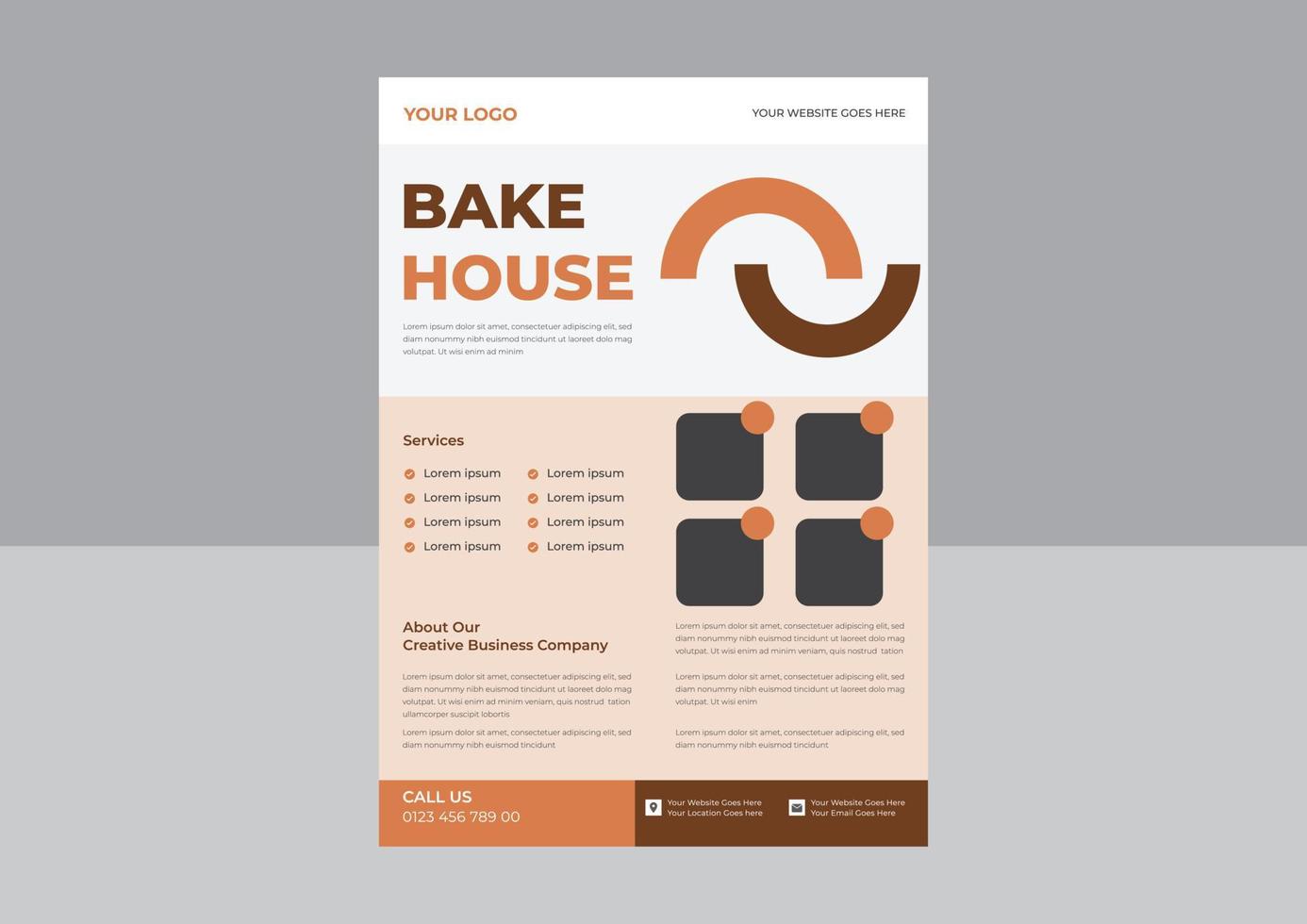 Bakery house flyer design, Cafe promotion flyer poster design, cookie store flyer design. vector