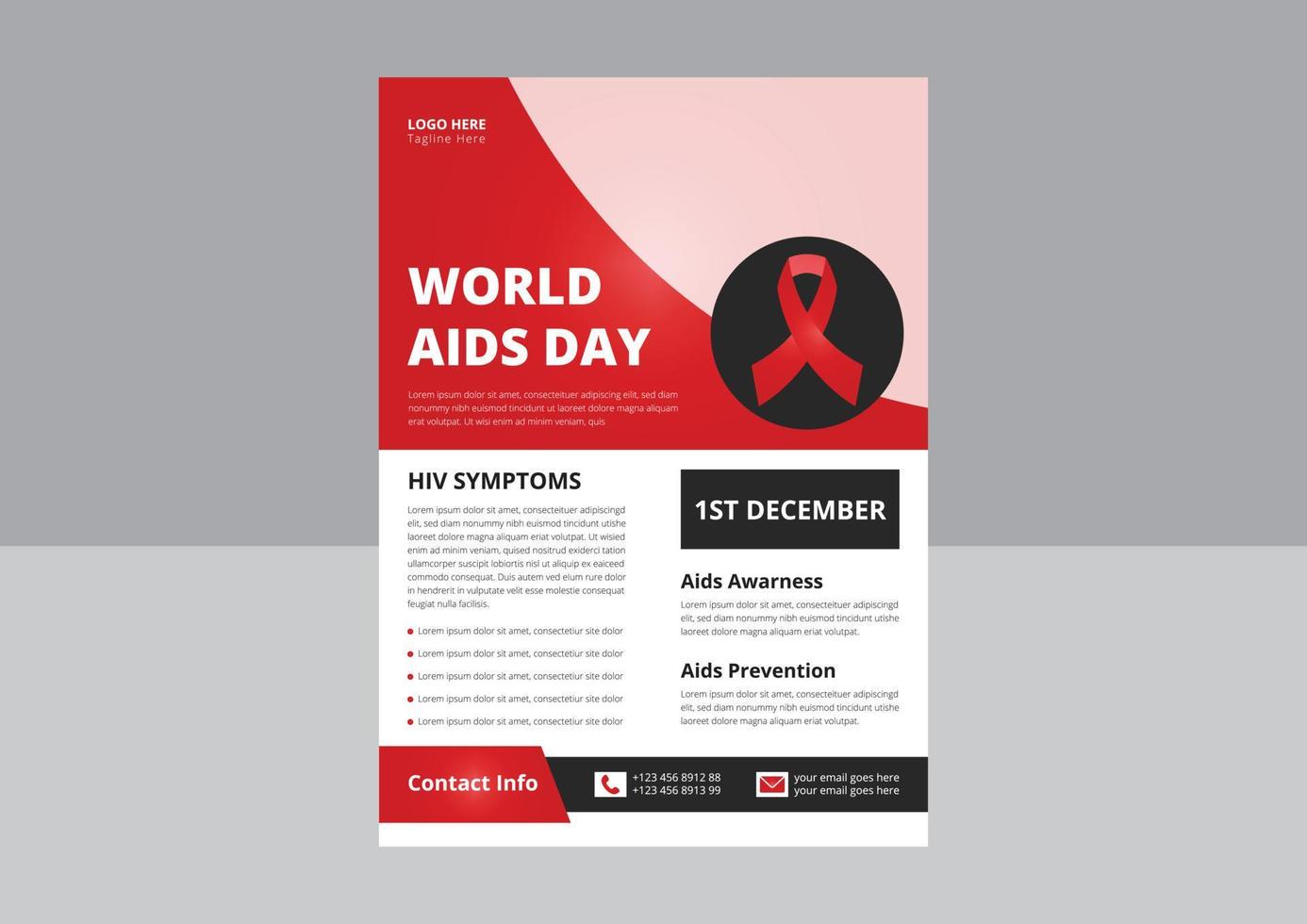 World AIDS Day or HIV Virus Poster or Flyer Design Template. HIV or AIDS Prevention flyer leaflet design. cover, poster, a4 size, flyer design. vector