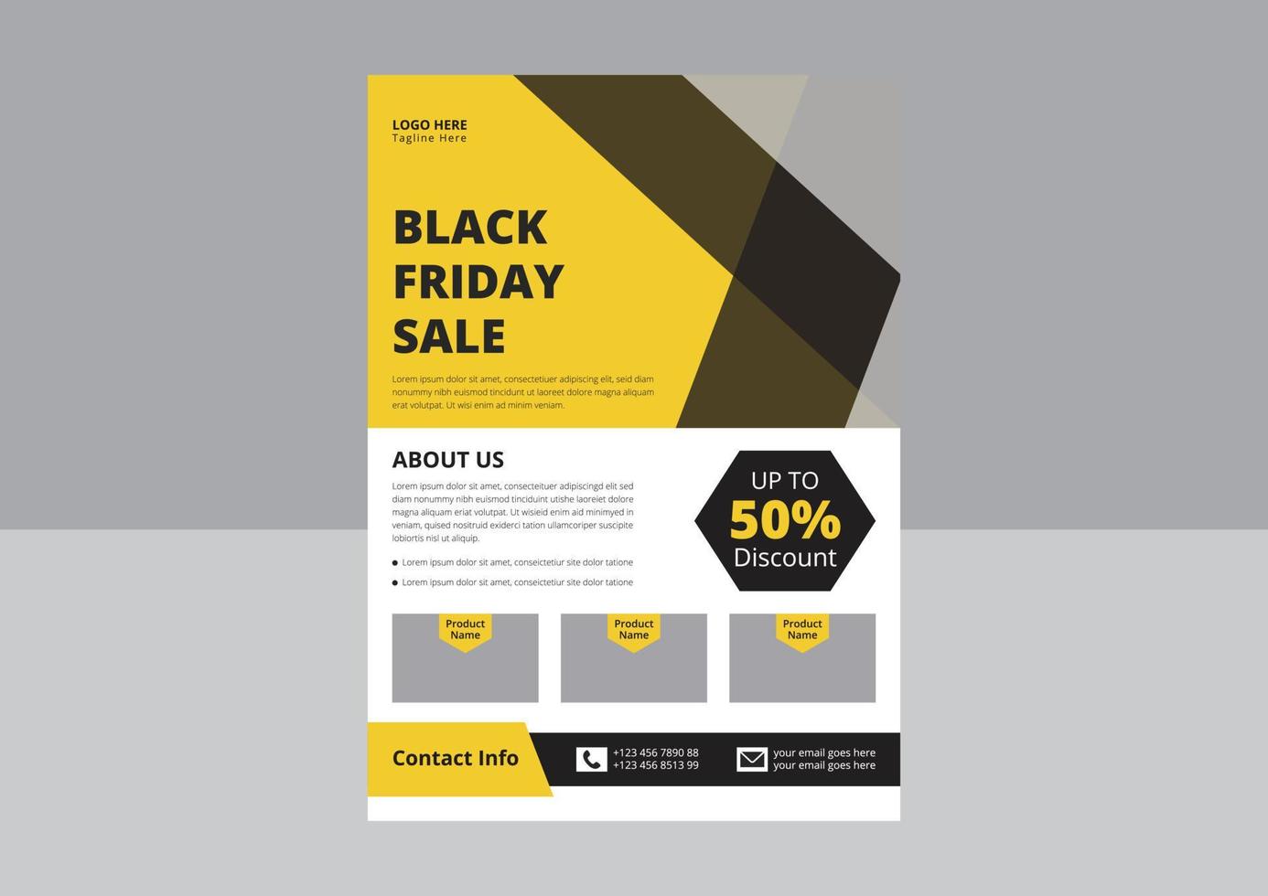 Friday Super Sale Flyer Template Design. Black Friday Sale Promotion with Sample Product. Black Friday Night Vacations flyer design. Cover, A4 paper size, Flyer design. vector