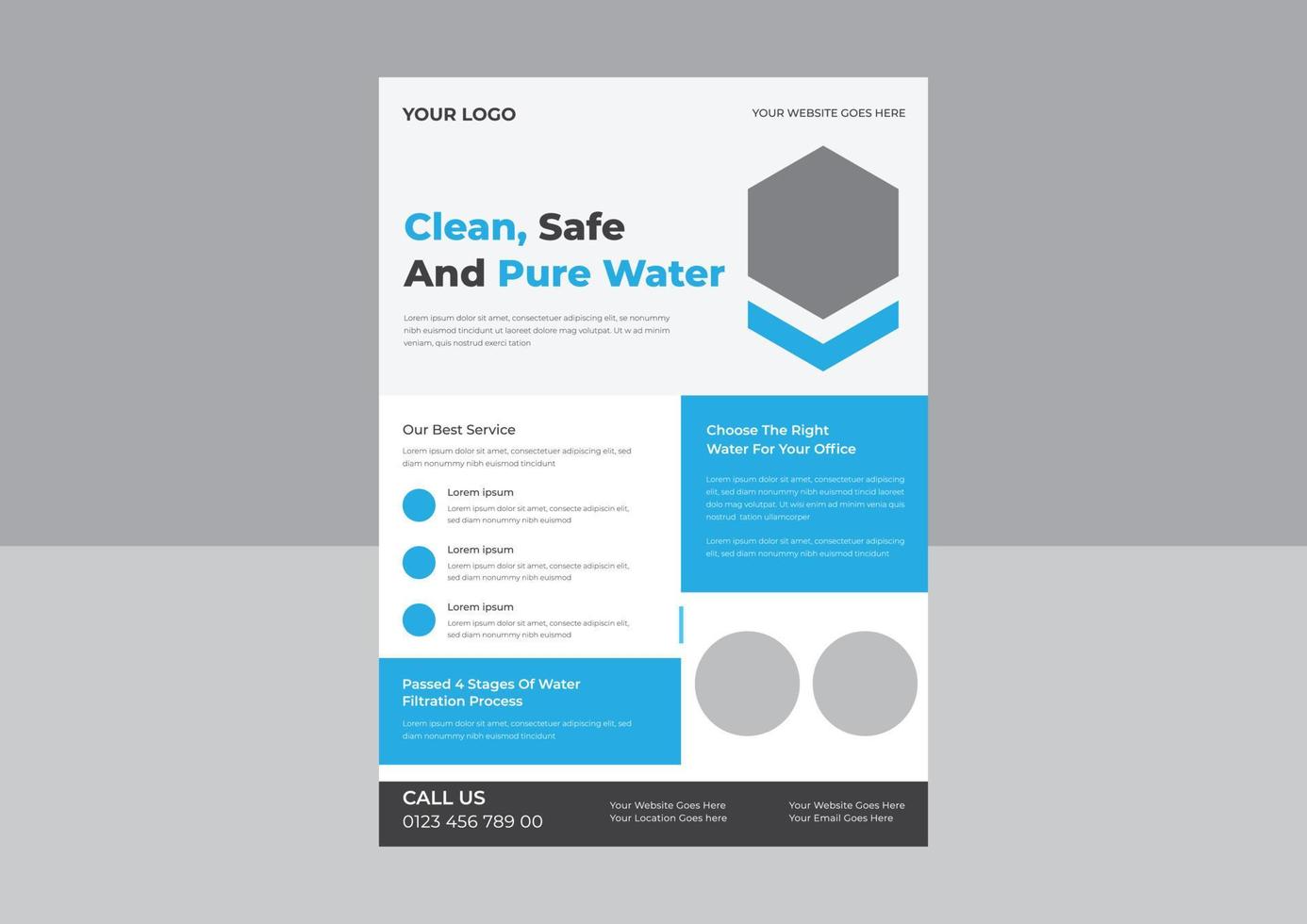 Pure water flyer design, Clean safe water poster design, Water refilling service flyer design. Drink pure water poster template. vector