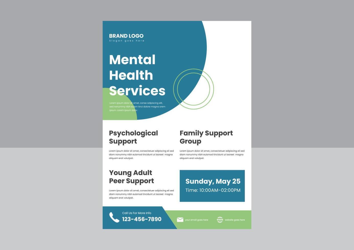 mental support flyer poster design template. take care of your mental health flyer poster design template. vector