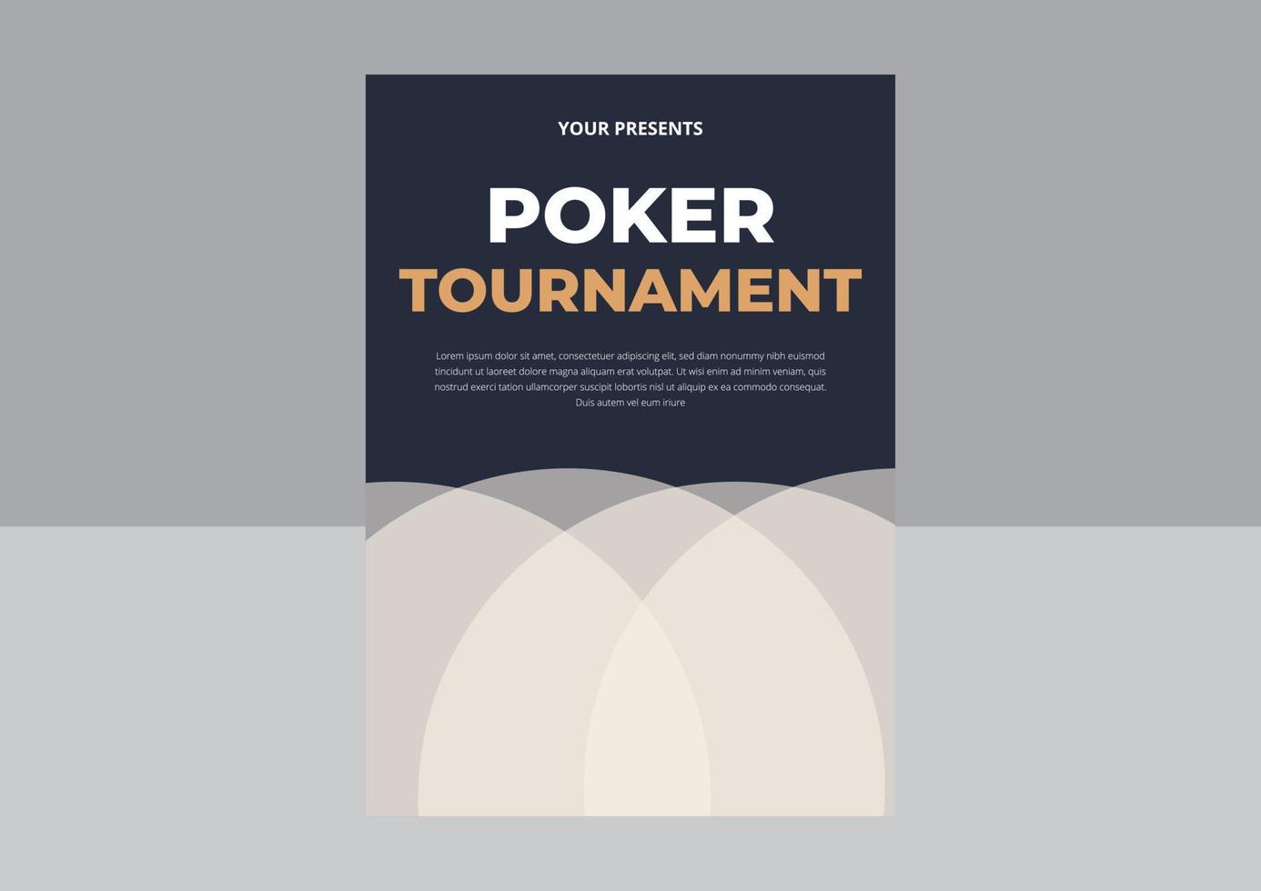 Poker Tournament Flyer Design. Casino poker tournament invitation design. Poker party a4 flyer template. Gold text with playing chips and cards. Vector Design, Flyer, Poster