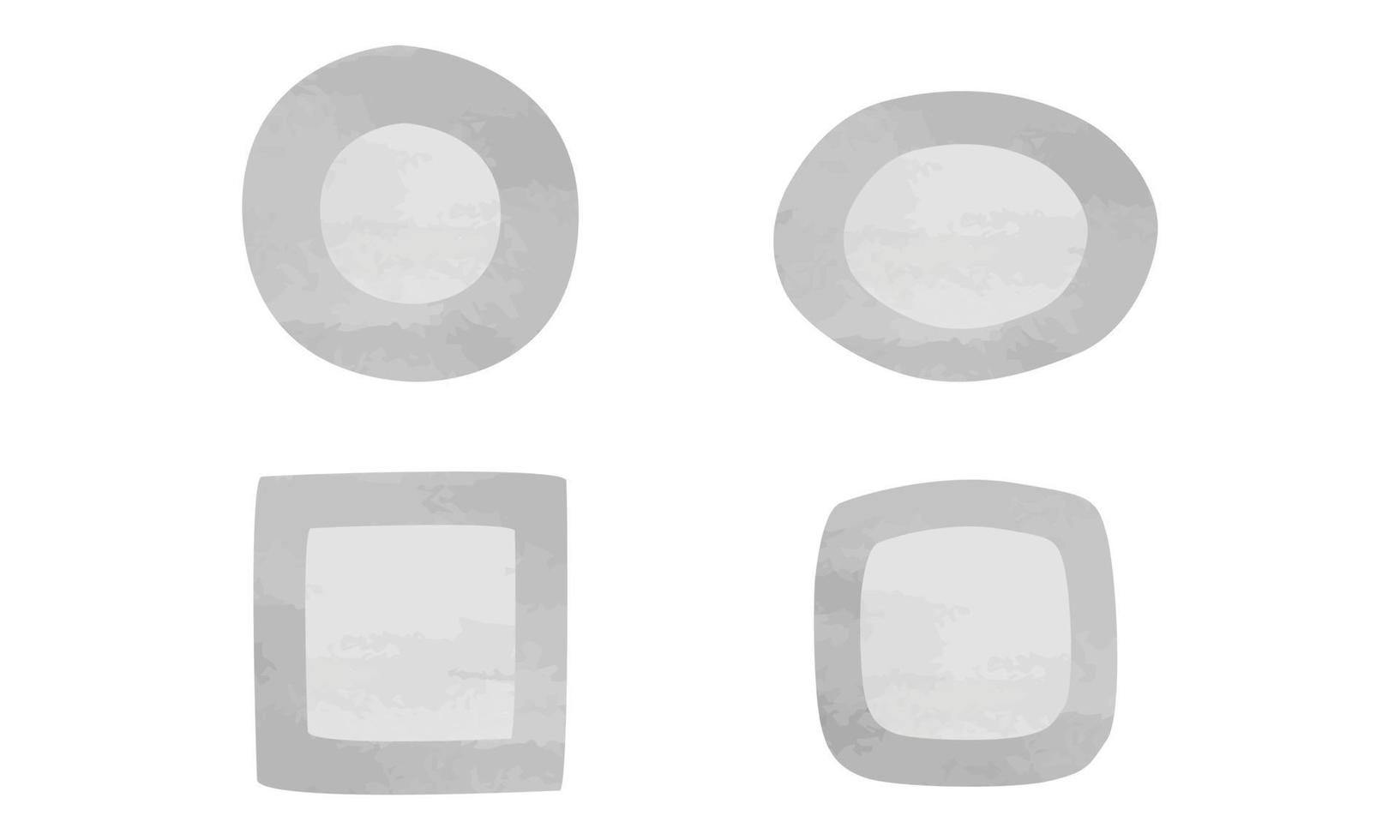 Set of different shapes of food plates watercolor style vector illustration isolated on white background. Minimalist plates dish clipart top view. Simple empty round, square plates hand drawn cartoon