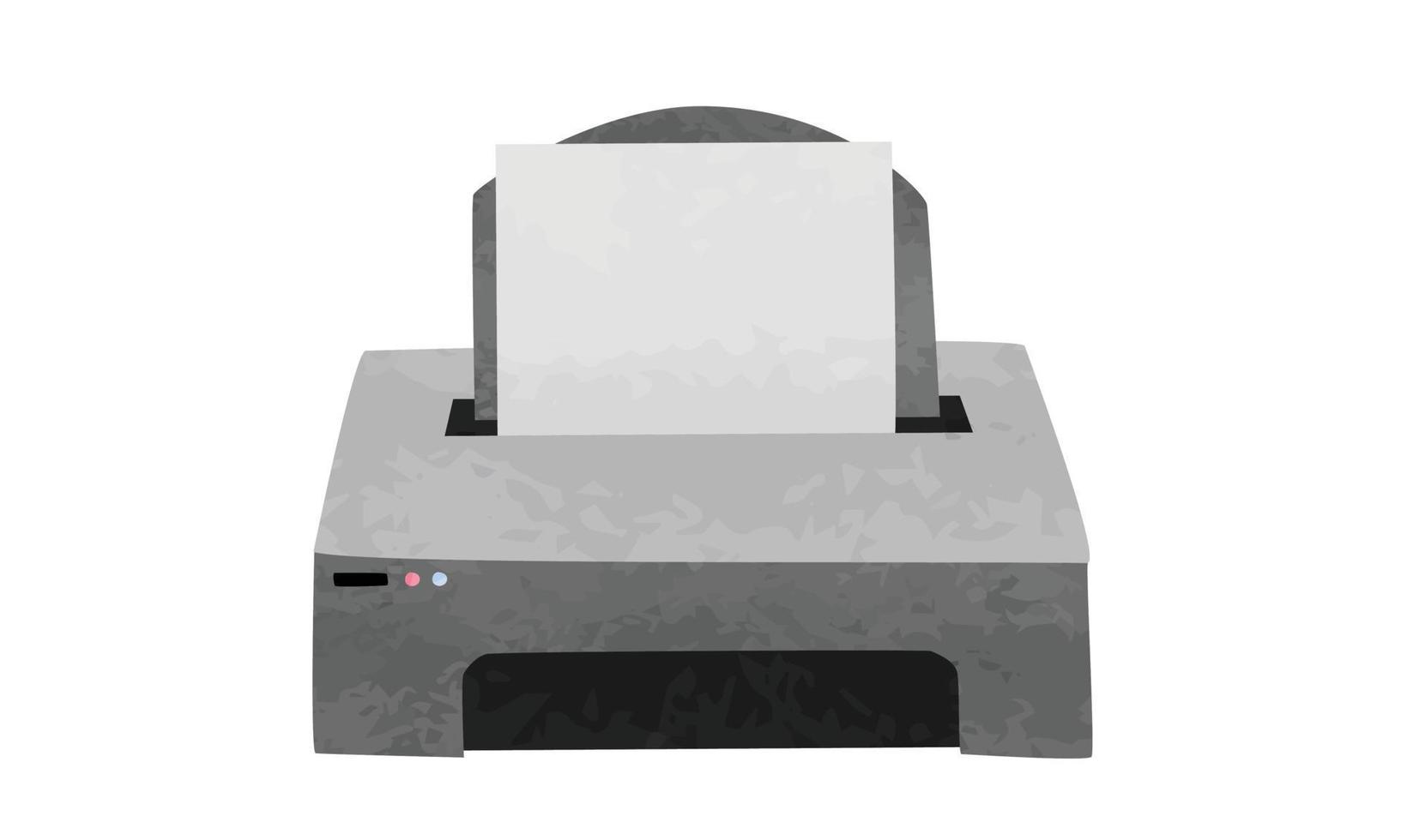 Office printer clipart. Simple home printer watercolor style vector illustration isolated on white. Compact laser printer cartoon hand drawn doodle style. Office appliances drawing. Printer front view