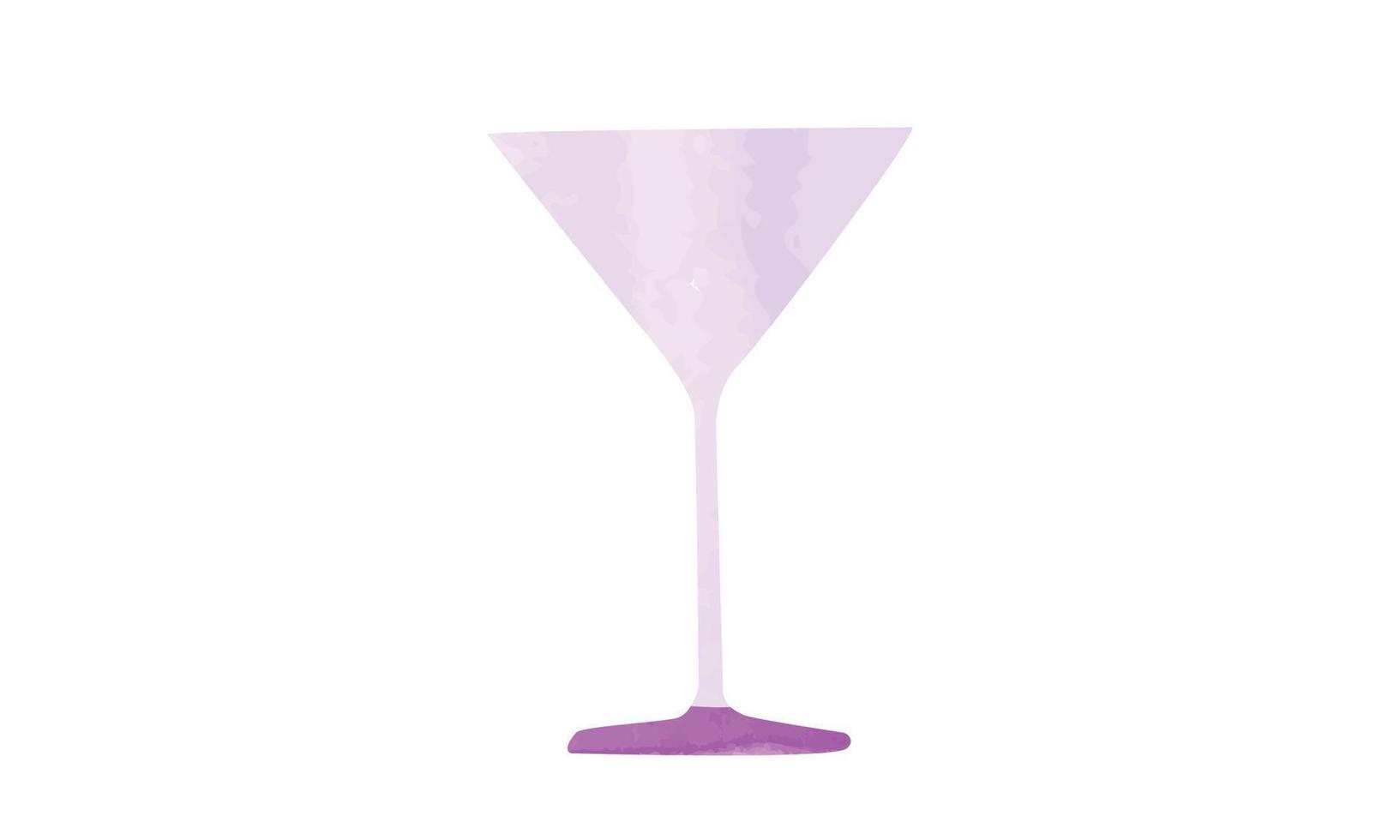 Simple martini cocktail glass clipart. Cocktail glass watercolor vector illustration isolated on white background. Martini glass cartoon style hand draw. Minimalist cocktail glass watercolor doodle