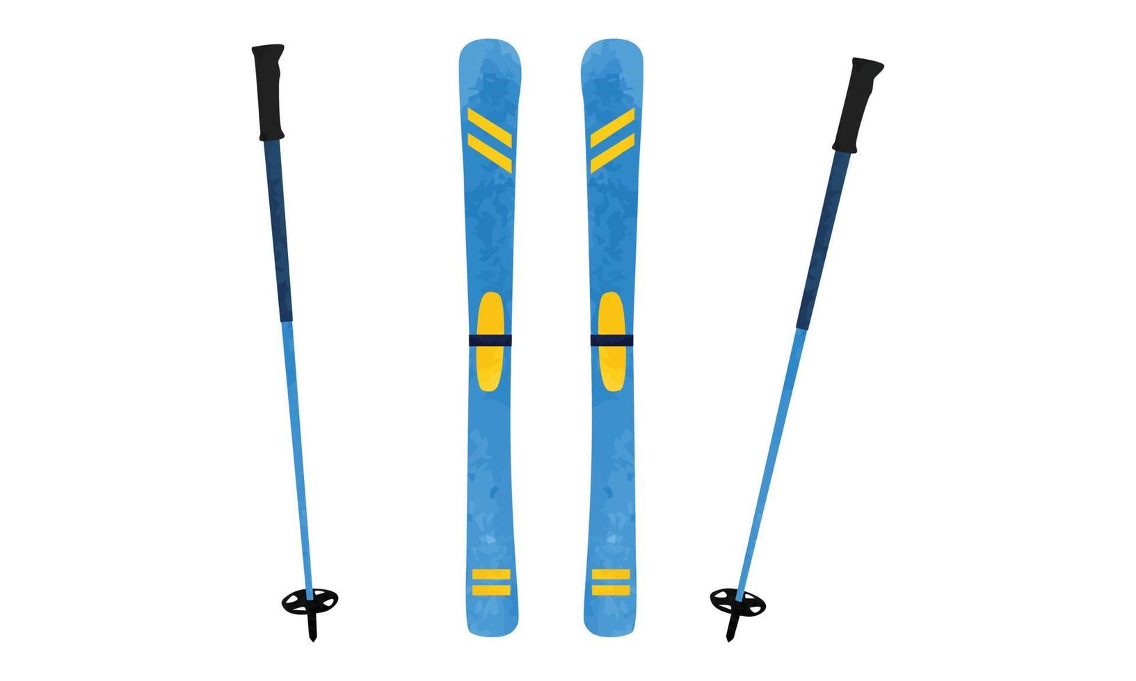 Skis and poles clipart. Pair of skis and ski poles watercolor style vector illustration isolated on white background. Simple skis and poles cartoon hand drawn style. Modern skiing equipment vector