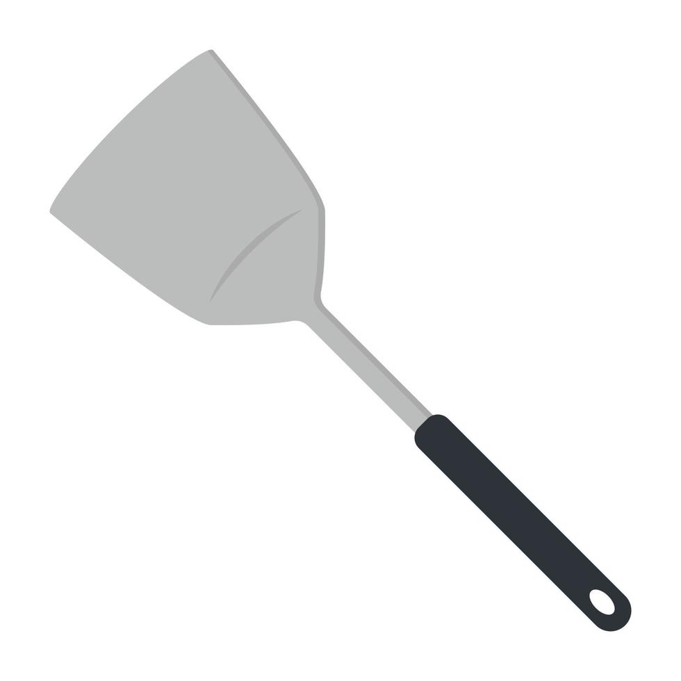 Kitchen solid spatula clipart vector illustration. Spatula flat vector design. Cooking spatula icon isolated on white. Metal solid spatula with plastic handle cartoon clipart. Kitchen concept symbol