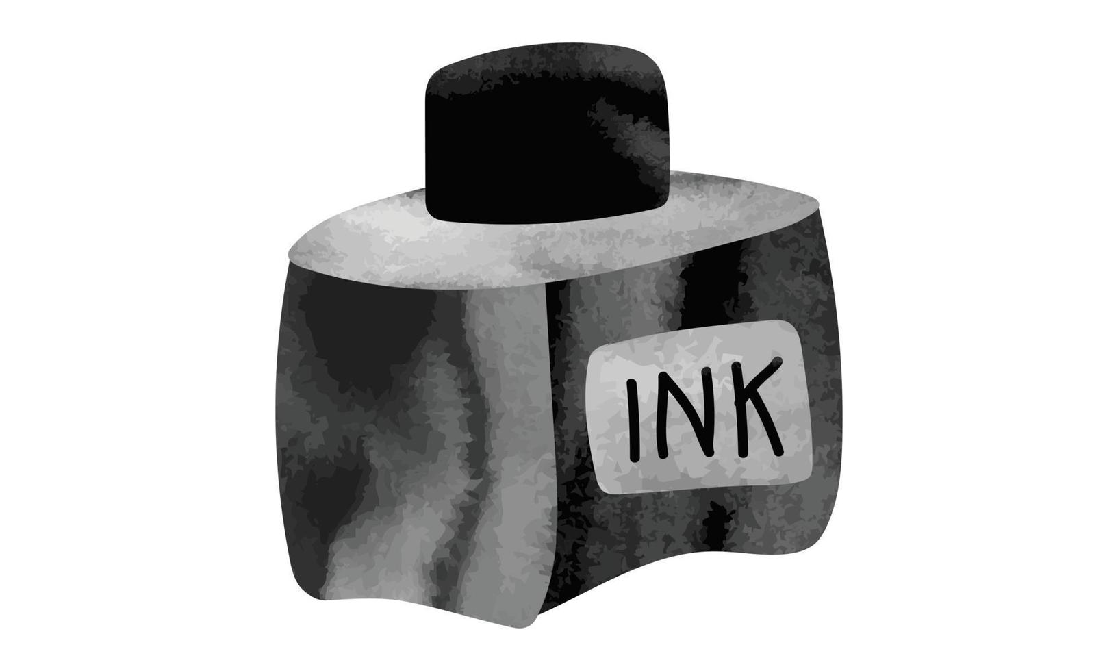 Inkpot watercolor hand drawn vector illustration isolated on white background. Inkwell watercolor style. Ink bottle clipart