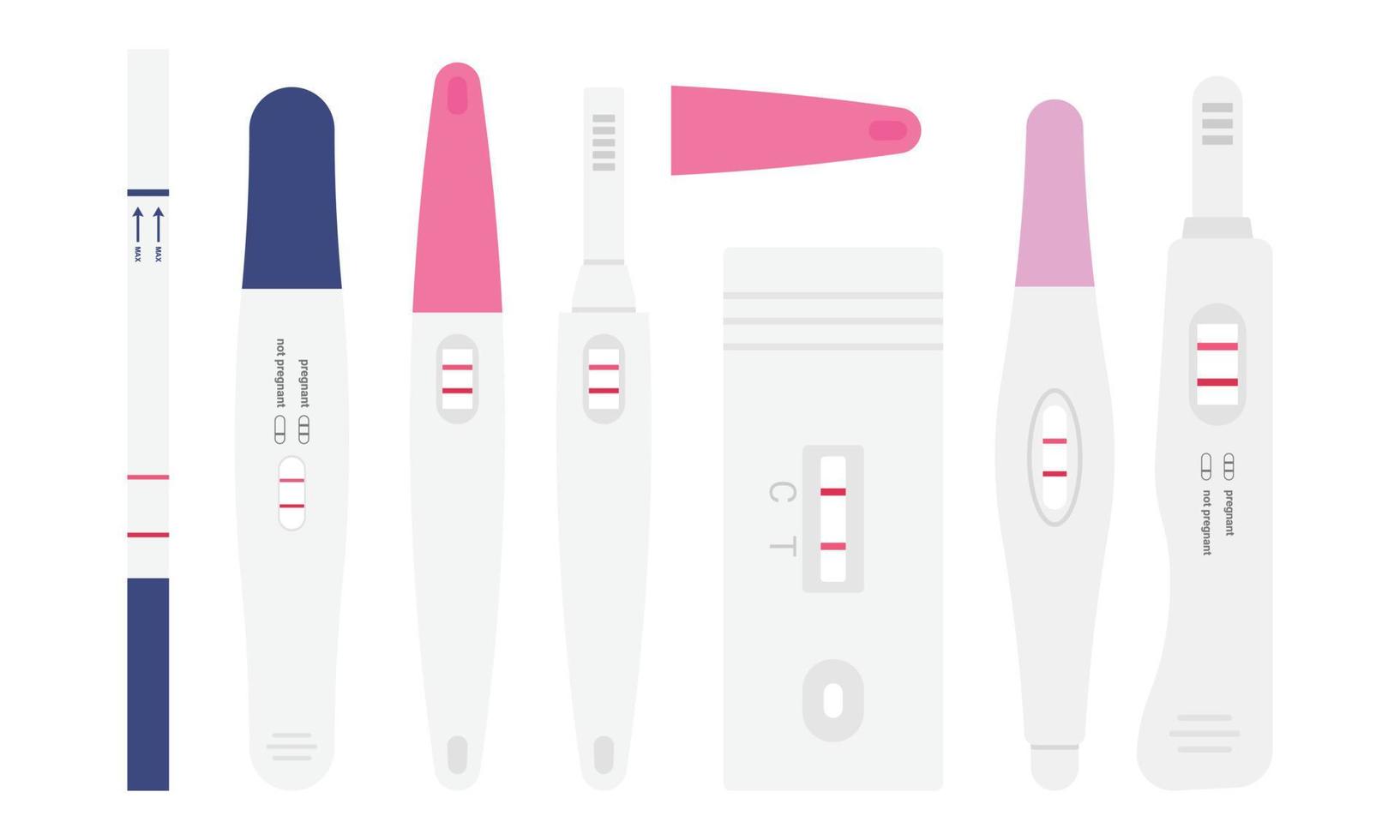 Set of positive pregnancy test result vector illustration. Pregnancy positive test with 2 stripes flat design clipart. Pregnant result. Medical, female reproductive, planning of pregnancy concept