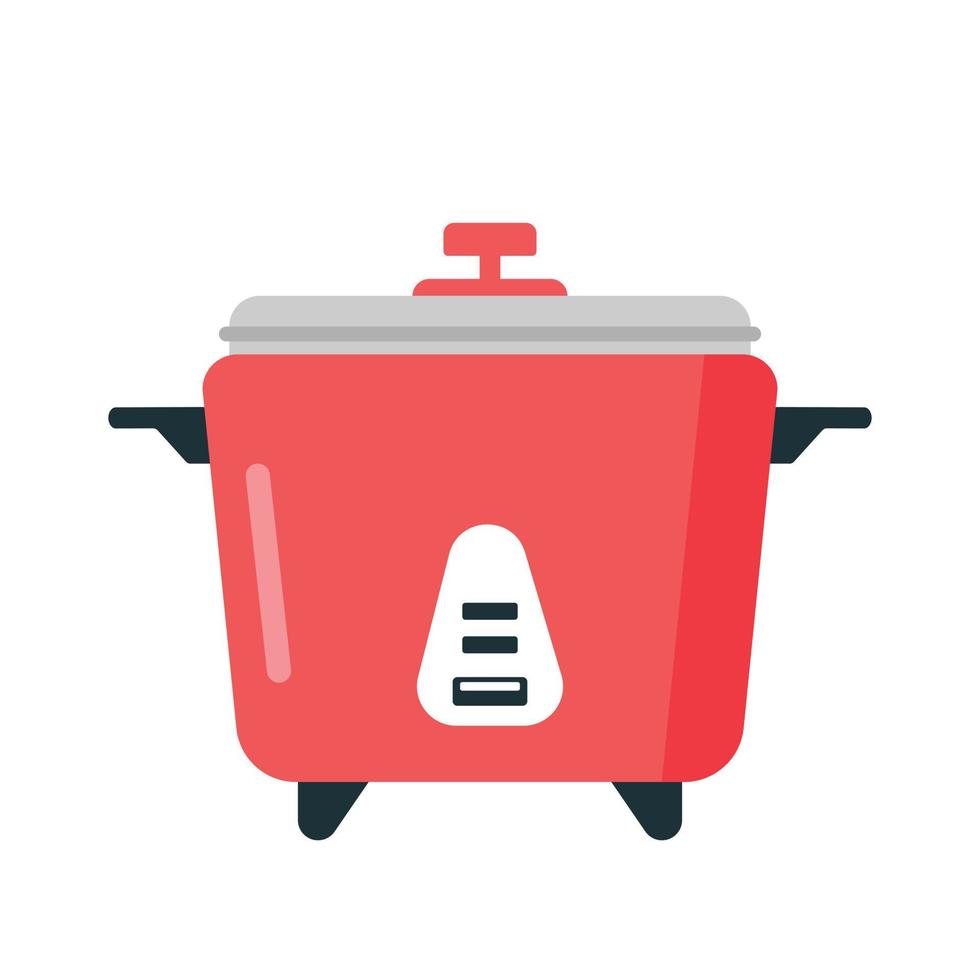 Rice cooker clipart vector illustration. Simple red electric cooker flat vector design. Modern rice electric cooker sign icon. Rice cooker cartoon clipart. Kitchen appliances cooking concept symbol