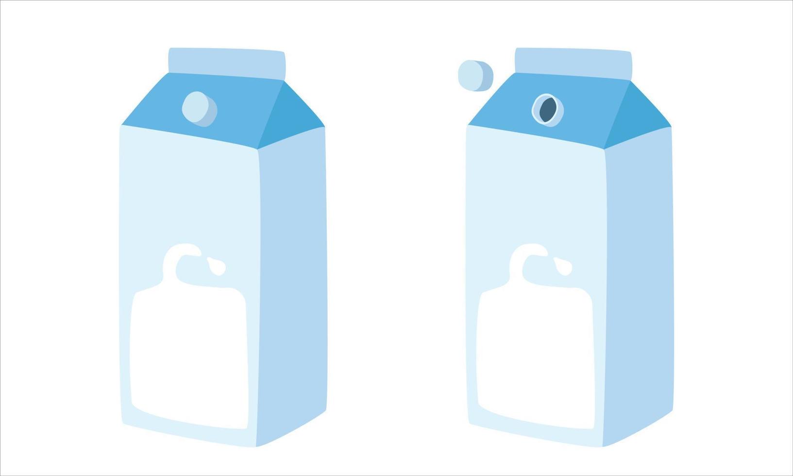 Set of milk in carton box vector design. Small square milk carton box with screw cap clipart. Milk box with screw cap cartoon style cute drawing. Milk boxes doodle. Dairy products concept