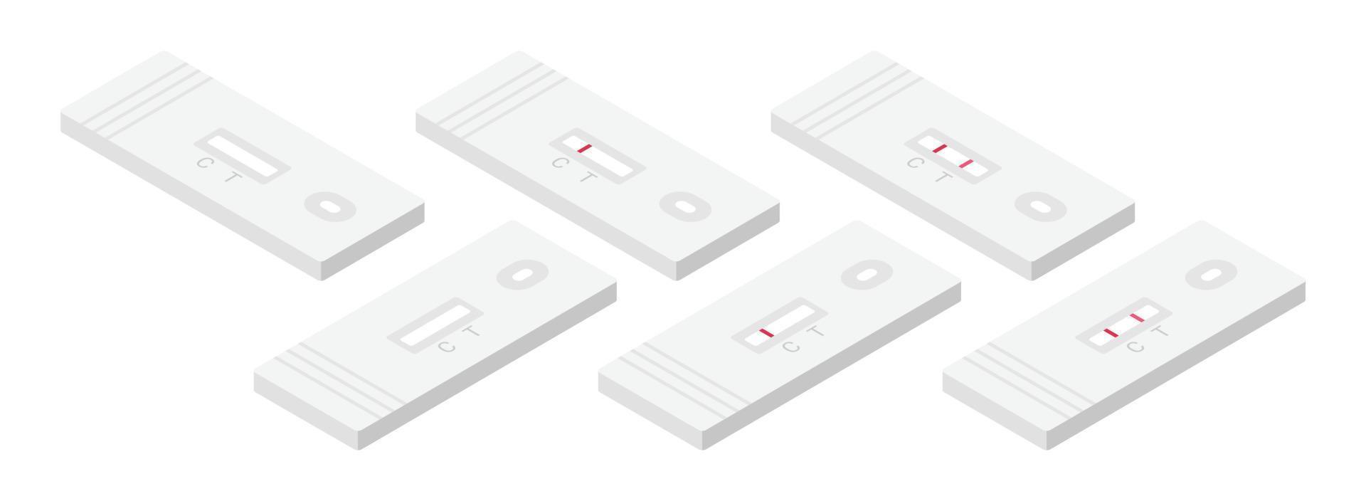 Set of rectangle pregnancy test results isometric vector illustration. Pregnancy positive and negative test 1 stripe, 2 stripes flat design clipart. Female reproductive, planning of pregnancy concept