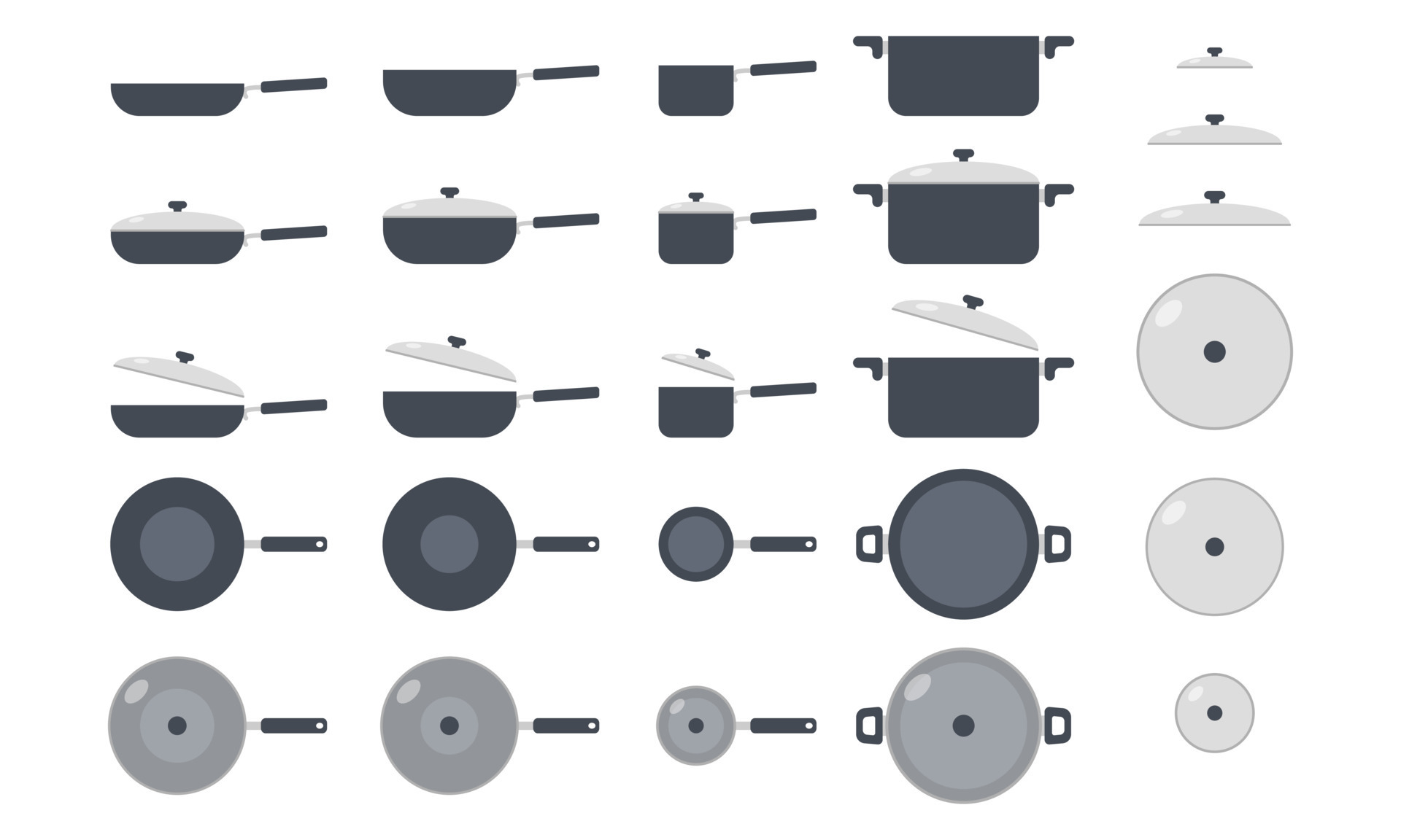 Full set of kitchen cooking pots and pans clipart vector illustration