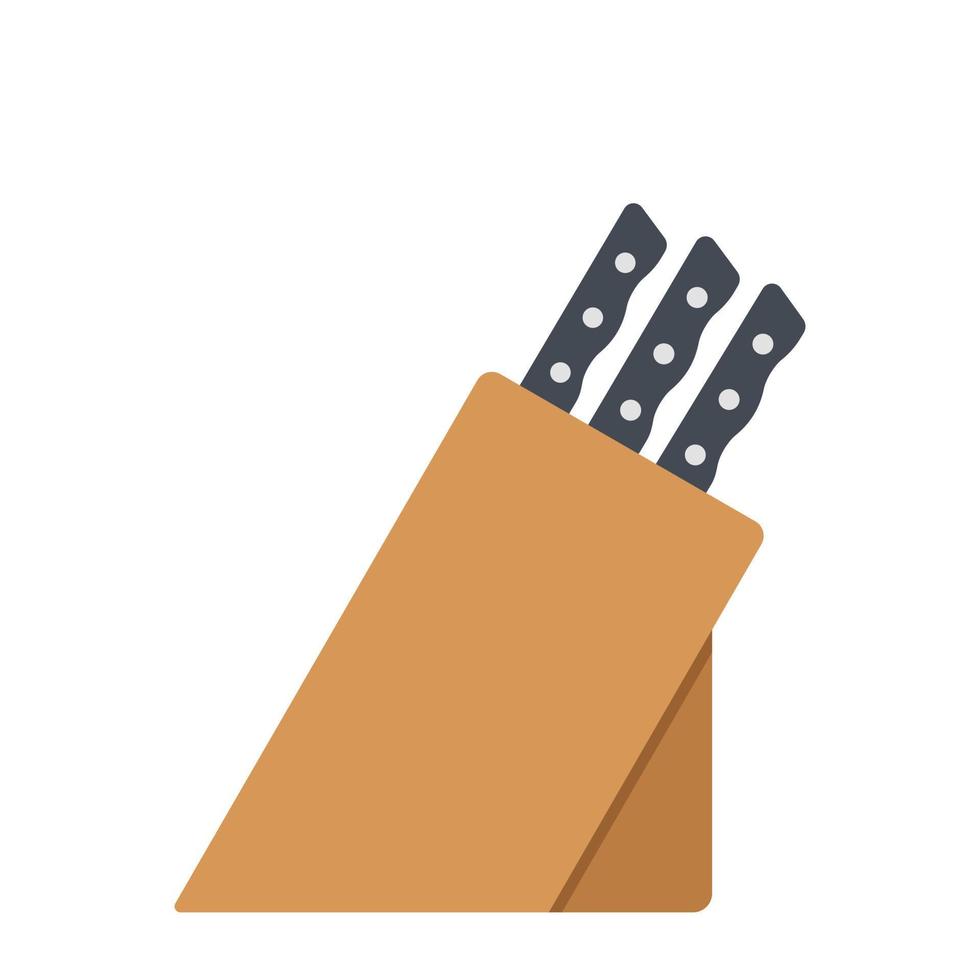 cuchillo de cocina bloque clipart vector ilustración. cuchillos en diseño de vector plano de bloque de madera. icono de web de signo de bloque de cuchillo simple. mango negro, bloque de cuchillos de madera con logotipo clipart. utensilios de cocina