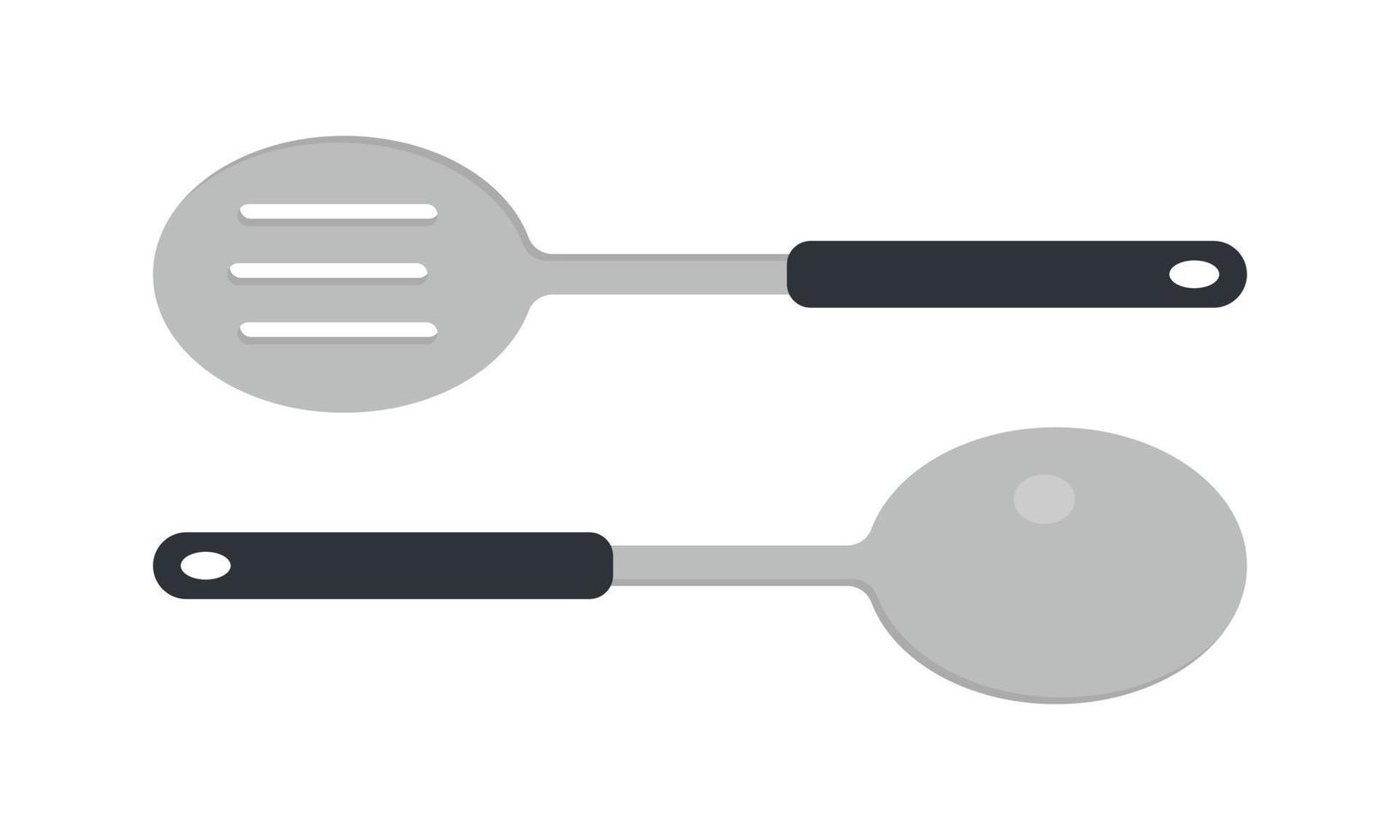 juego de cocina cuchara sólida y cuchara ranurada ilustración vectorial. Cucharas para servir diseño vectorial plano. icono de cuchara ranurada aislado en blanco. clipart de dibujos animados de cuchara de metal. símbolo del concepto de cocina vector