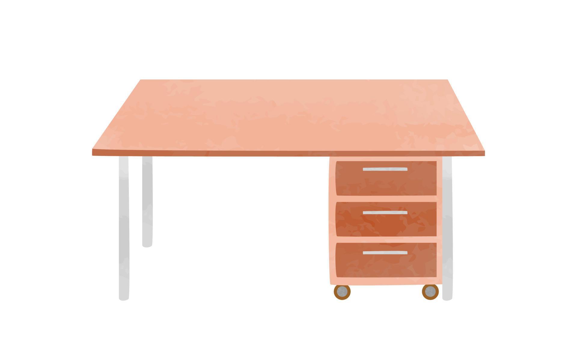 Wooden office desk clipart. Simple working desk watercolor style vector